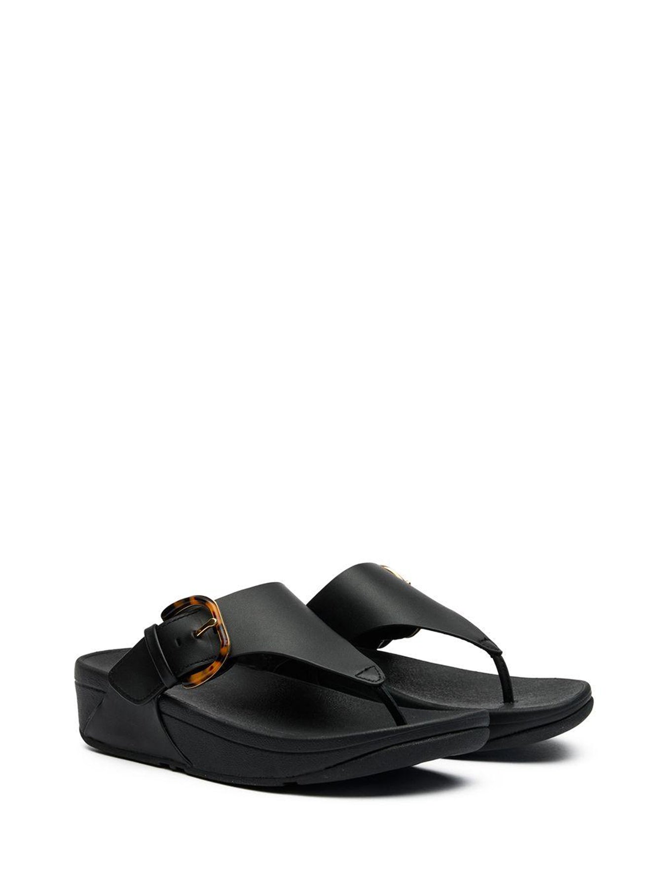 Lulu Resin Buckle Toe-Post Sandals Black