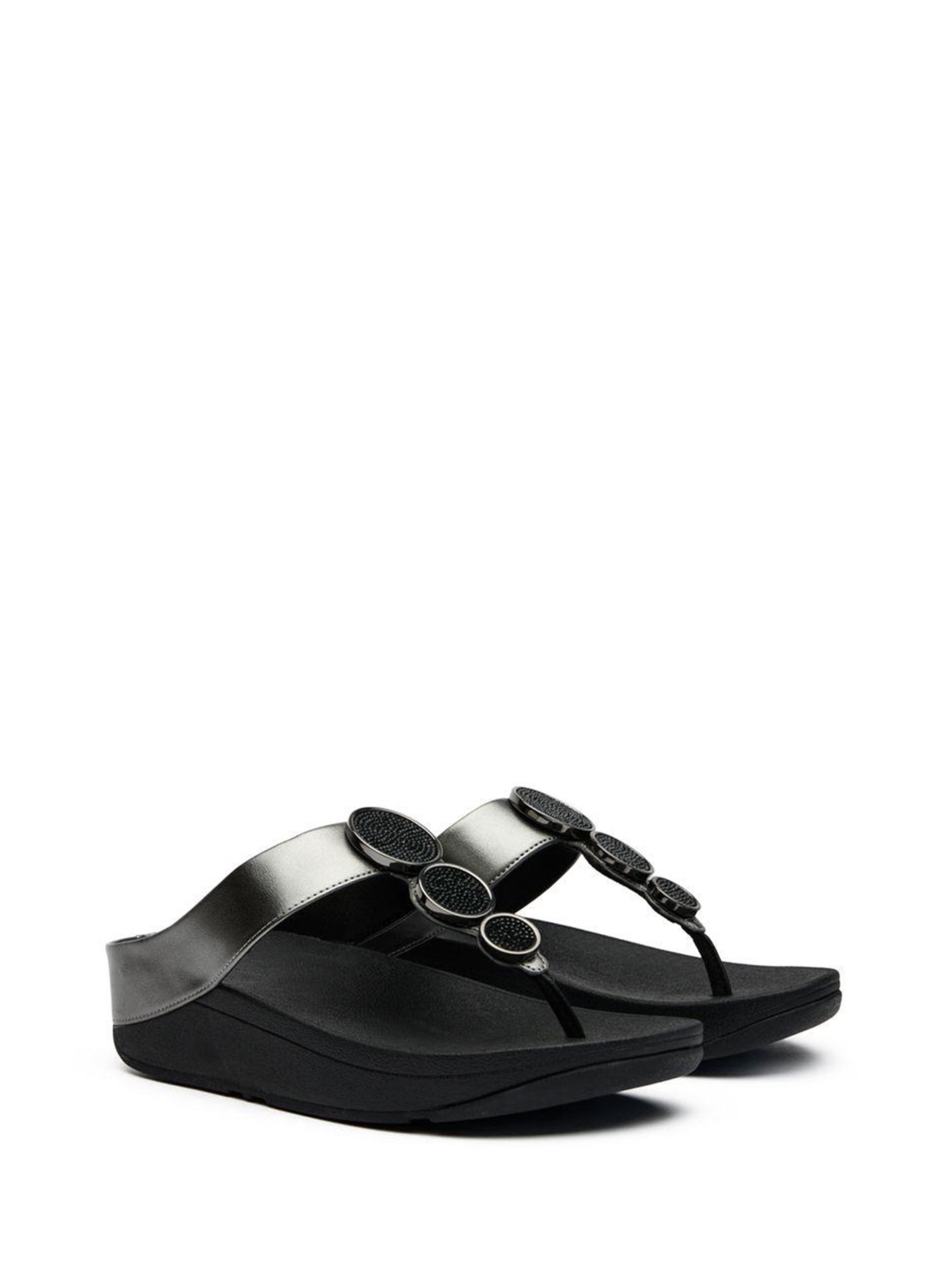Halo Bead Circle Metallic Sandals Pewter