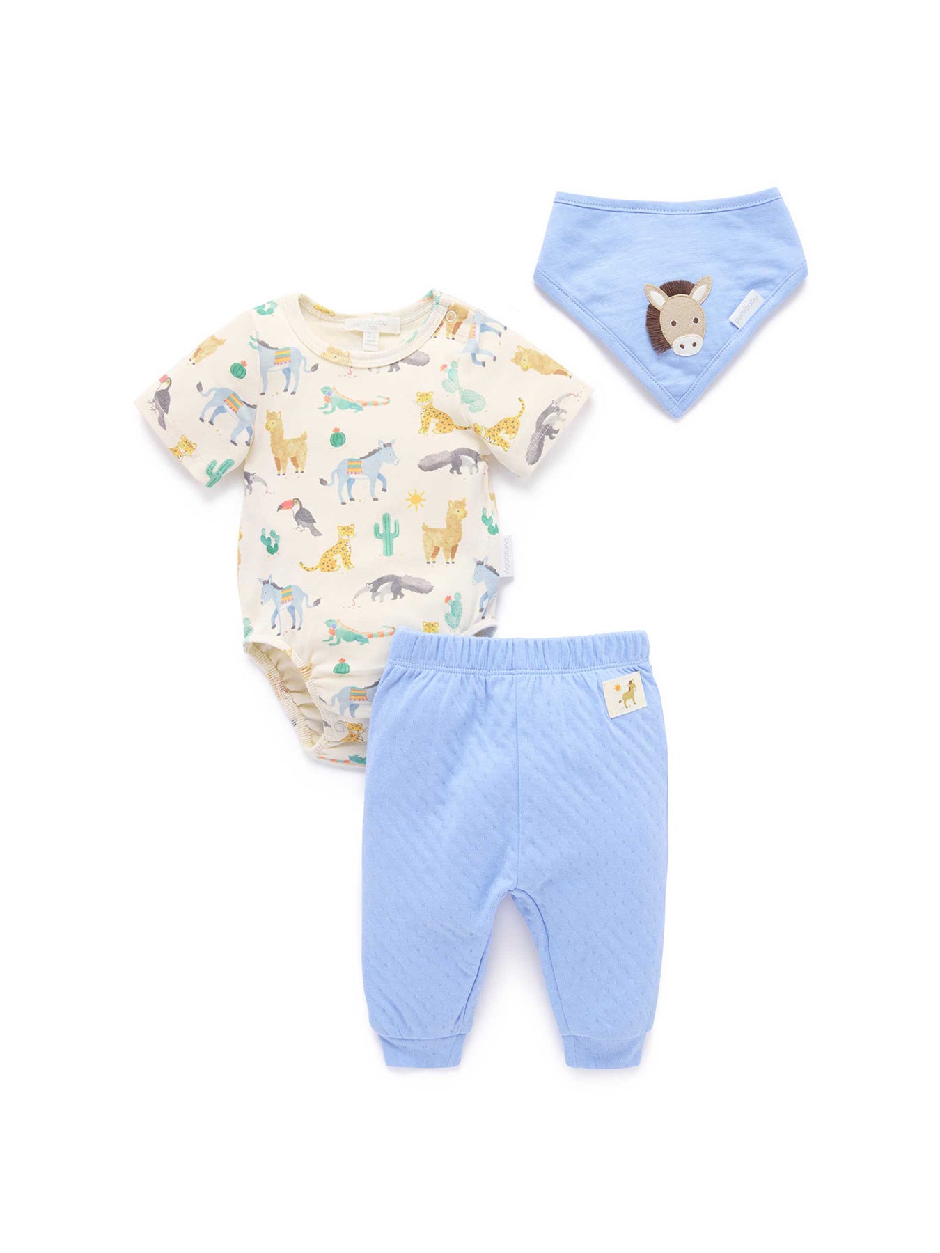 Baby 3 Piece Organic Cotton Gift Set Animal Fiesta