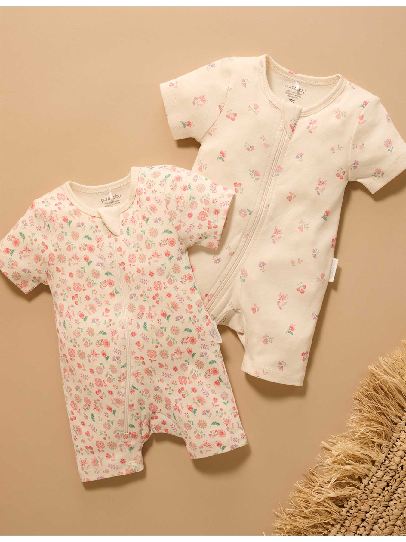 Purebaby 2 Pack Short Sleeved Growsuit