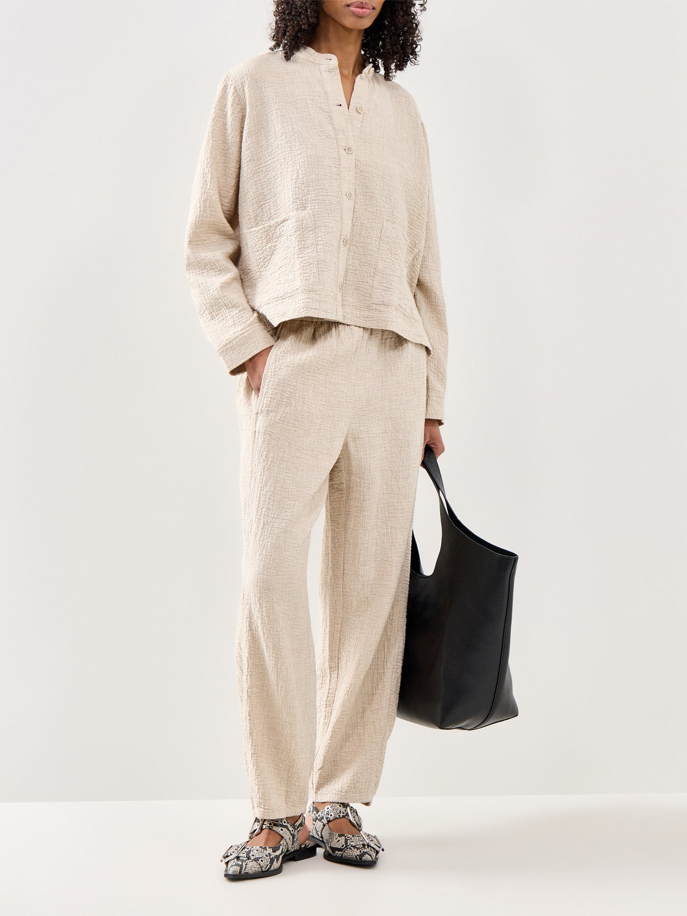 Mandarin Collar Shirt Jacket Beige