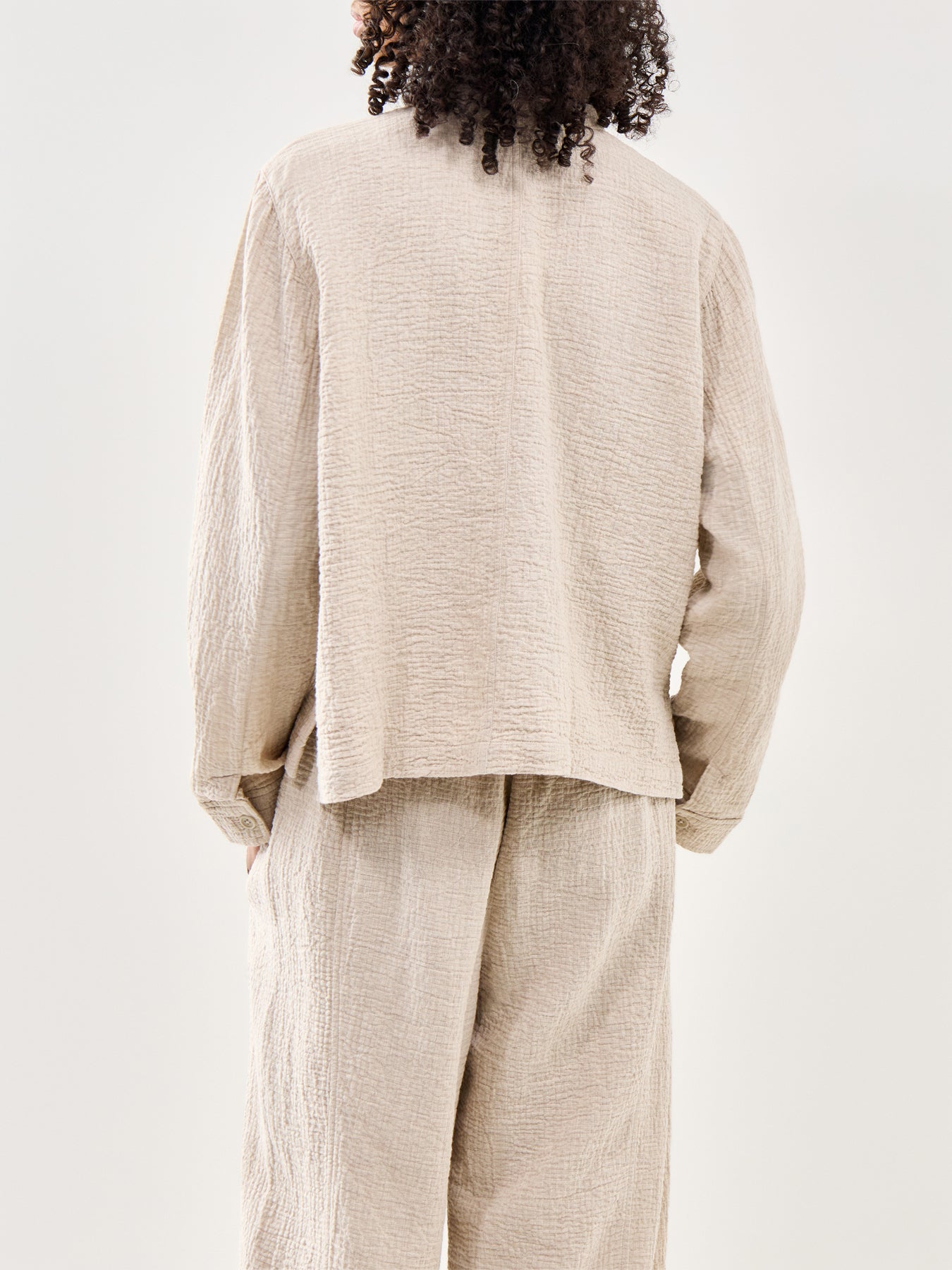 Mandarin Collar Shirt Jacket Beige