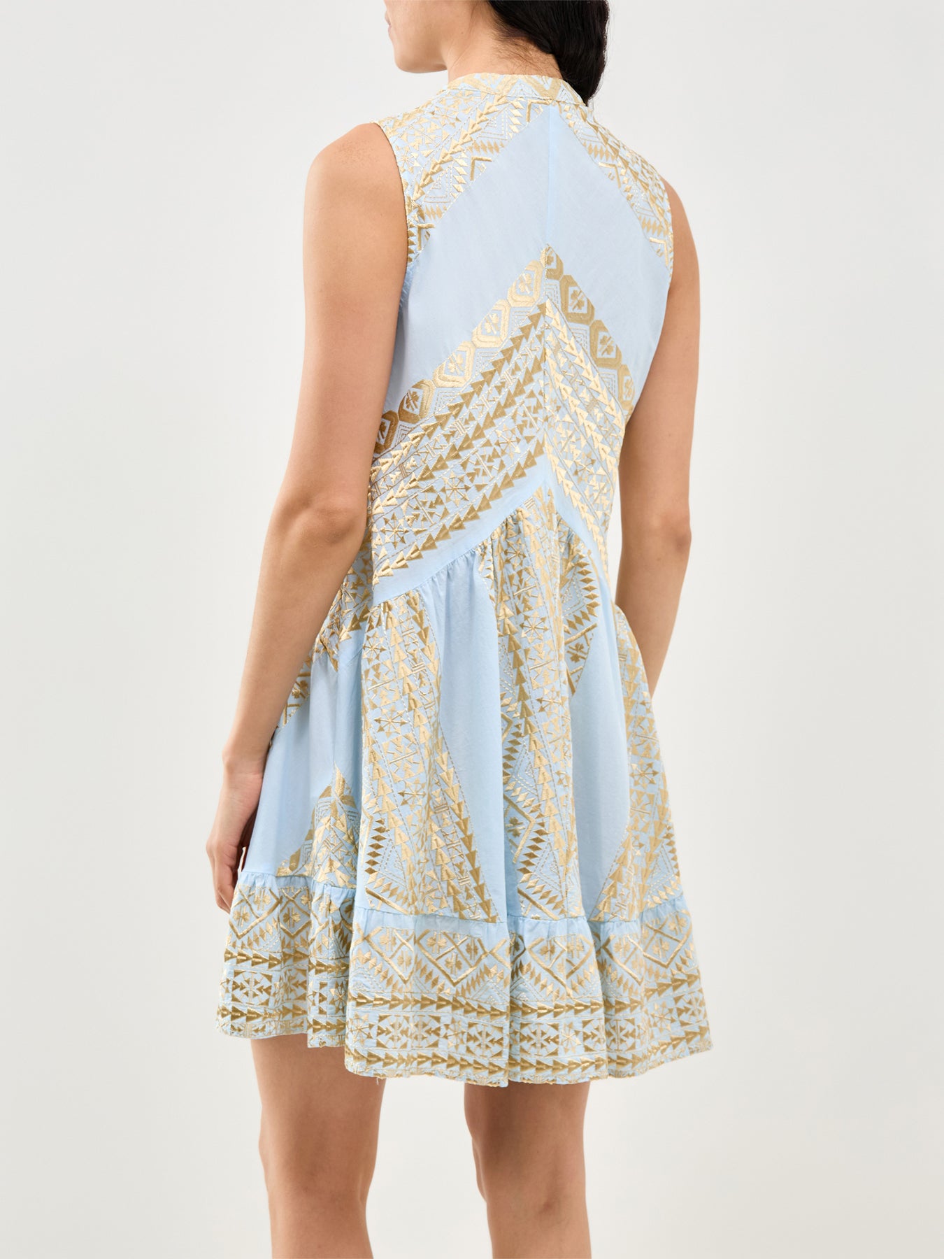 Classic Triangle Sleeveless V Neck Mini Dress Blue