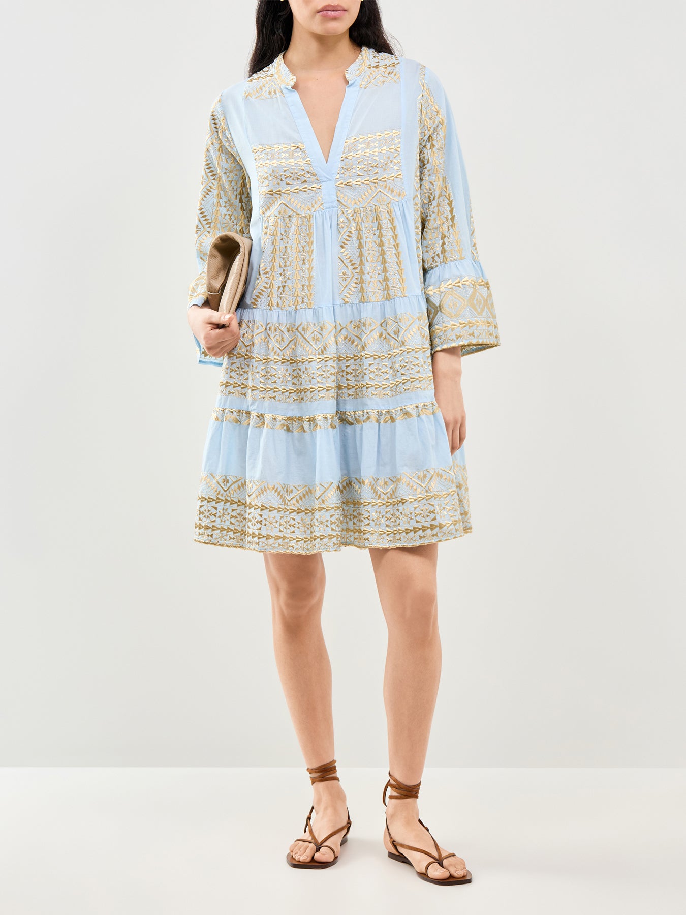 Classic Triangle Long Sleeve Mini Dress Blue