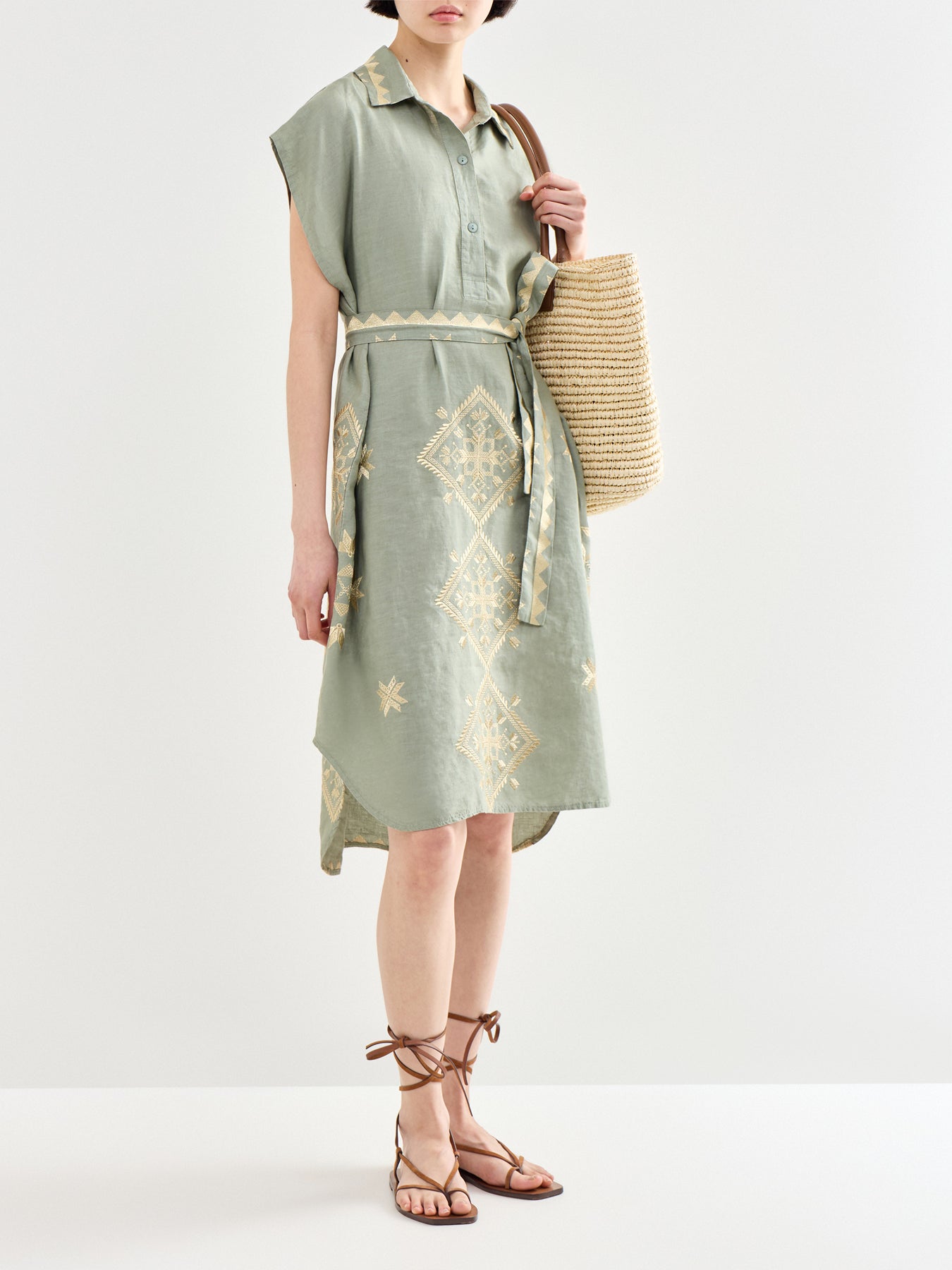 Lefkada Linen Tunic Dress Khaki