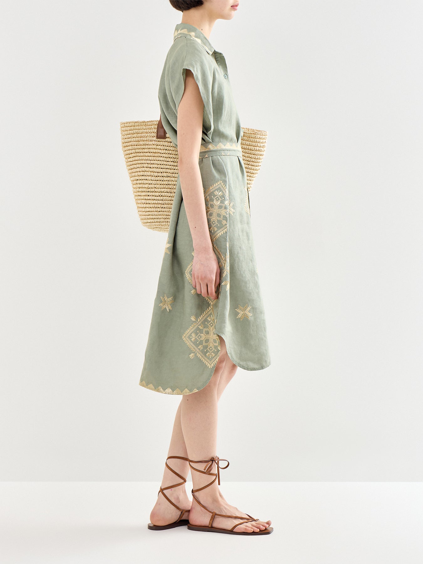 Lefkada Linen Tunic Dress Khaki