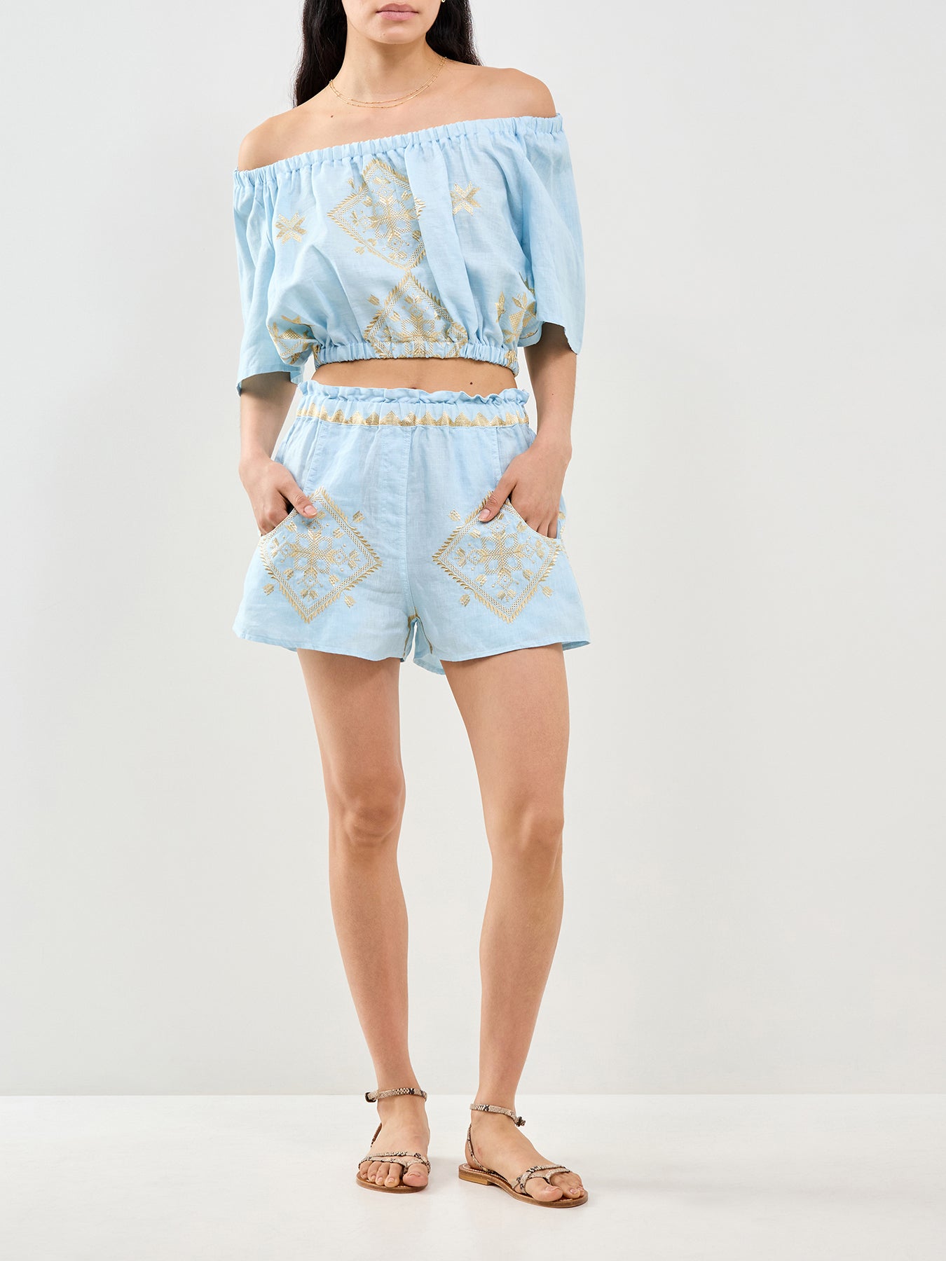 Lefkada Cropped Blouse Blue
