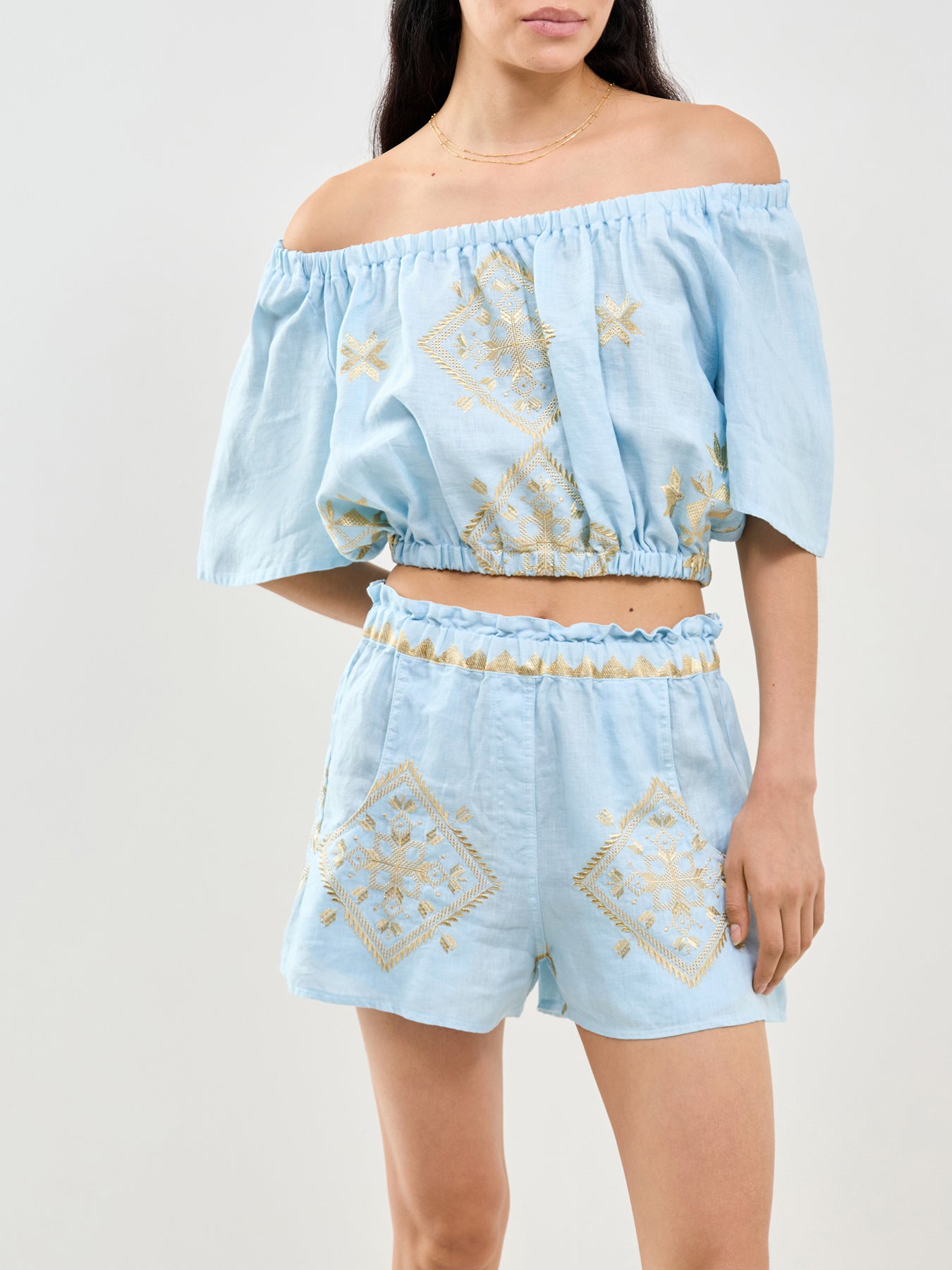 Lefkada Cropped Blouse Blue