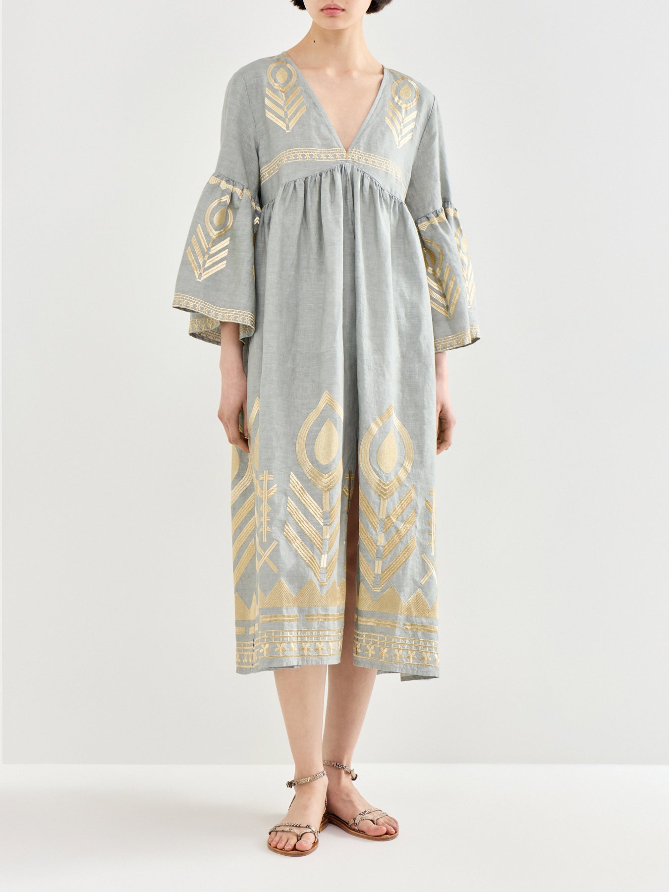 Feather Linen Midi Dress Grey