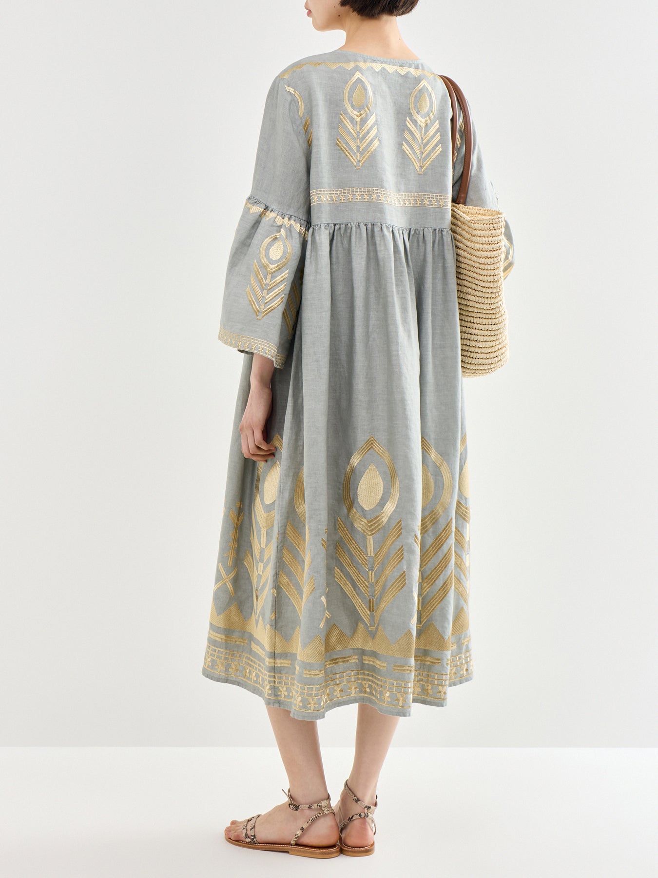 Feather Linen Midi Dress Grey