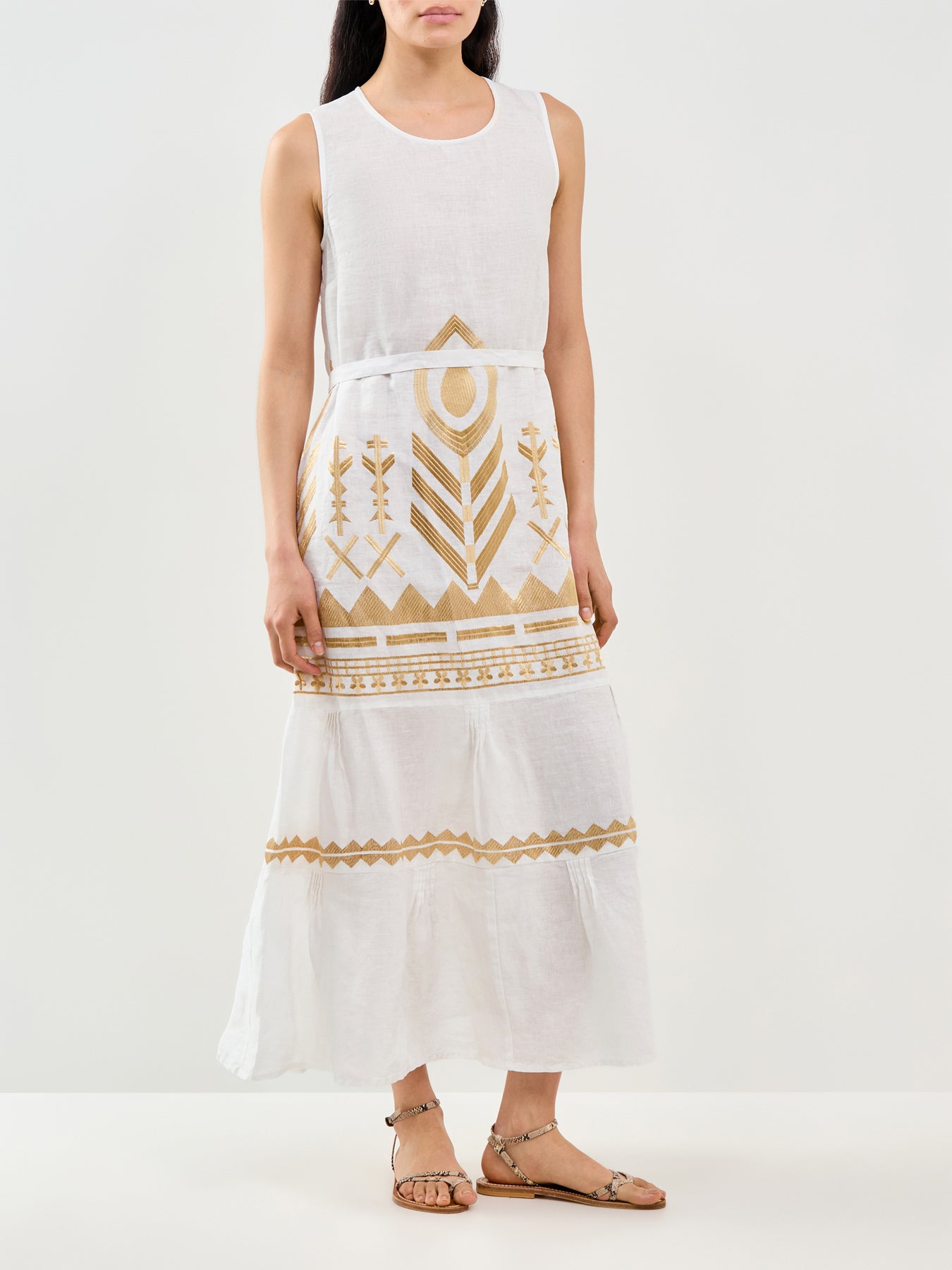 Feather Sleeveless Maxi Dress White