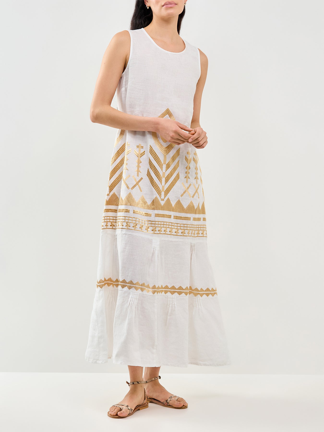 Feather Sleeveless Maxi Dress White