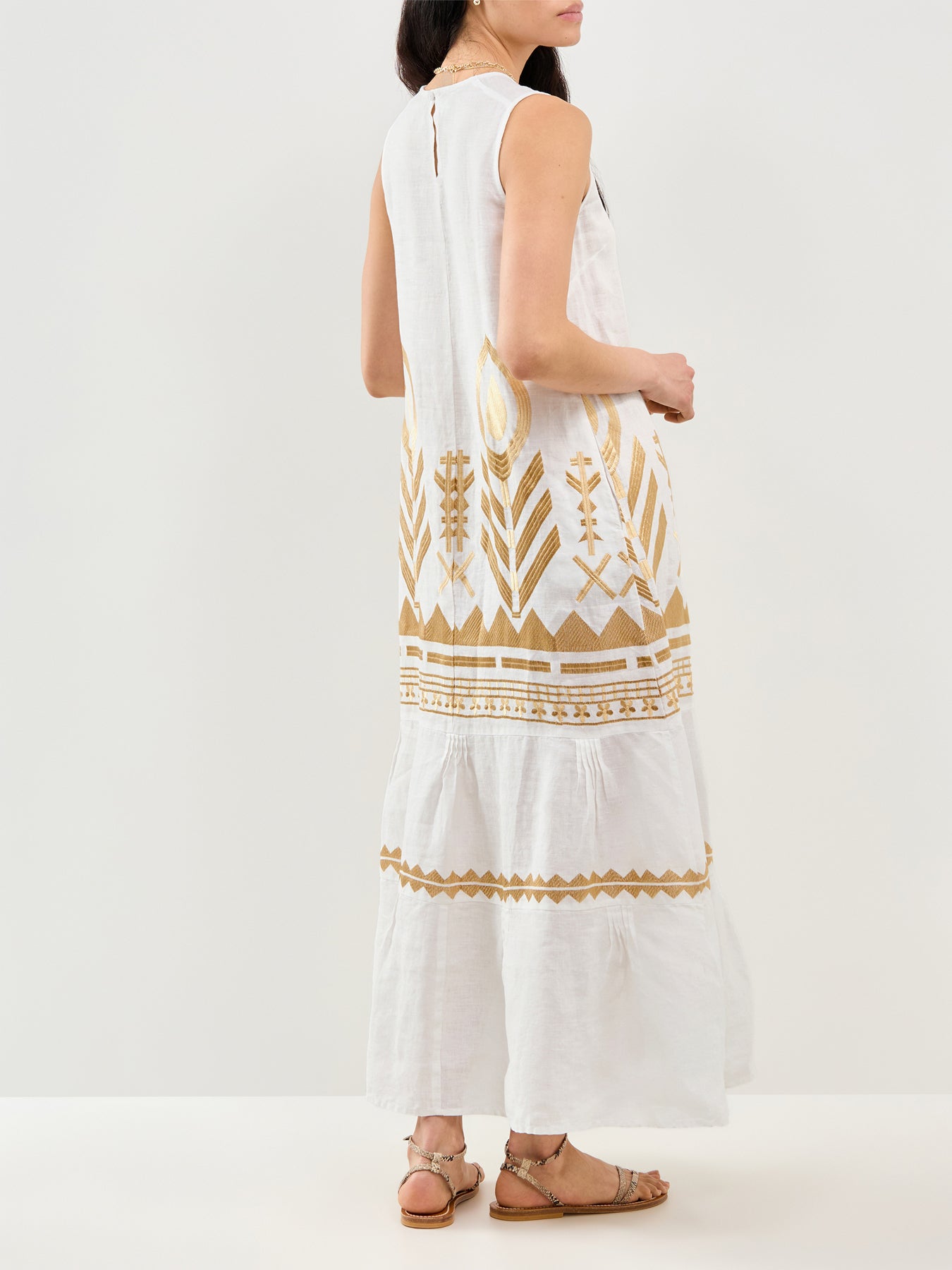 Feather Sleeveless Maxi Dress White