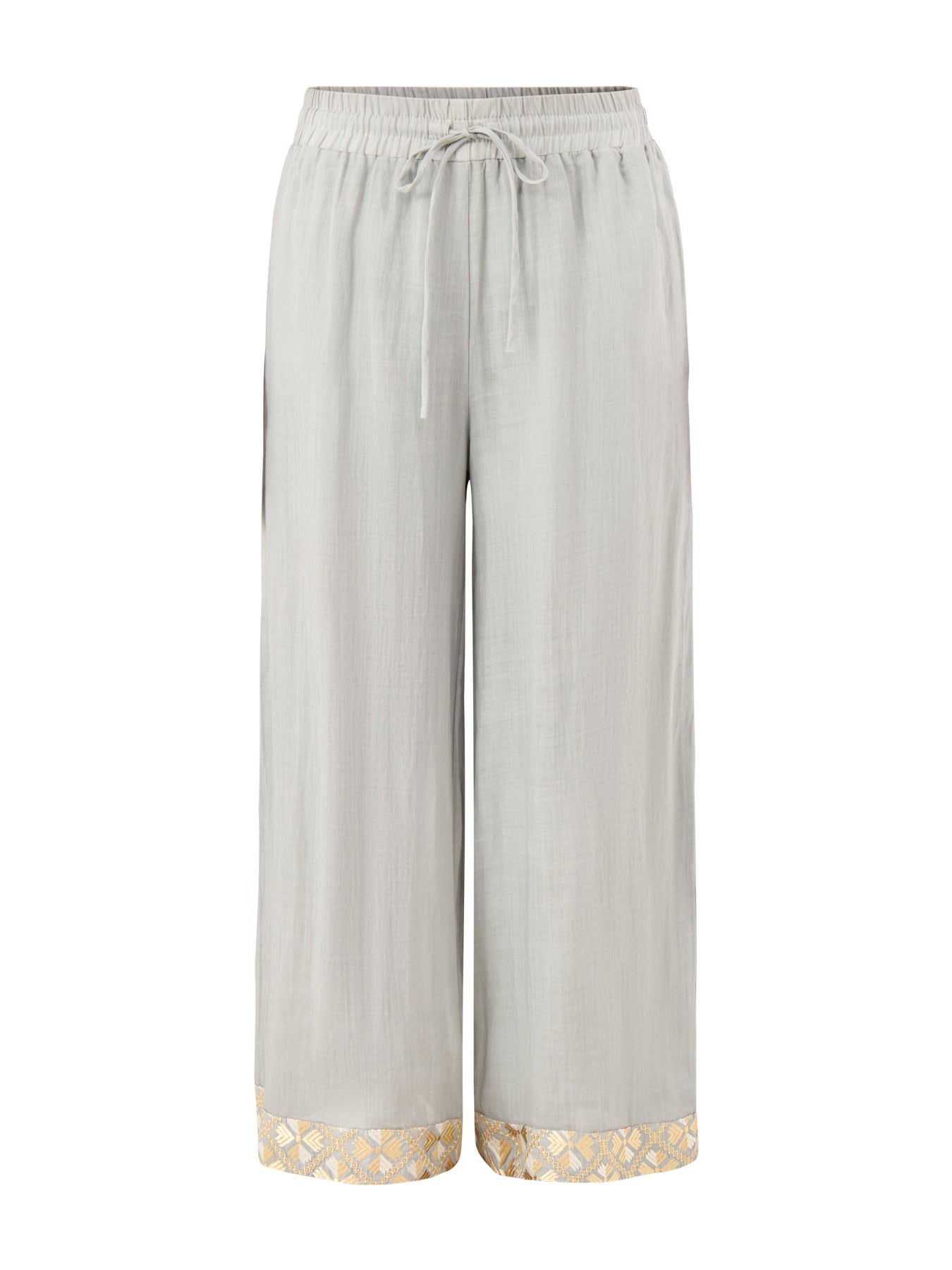 Wide Leg Cropped Linen Trousers Grey