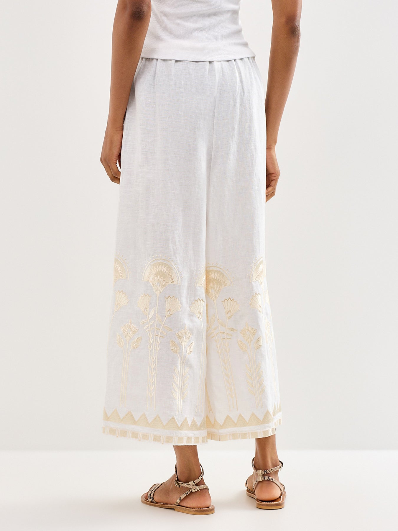Papyrus Wide Leg Cropped Linen Trouser White