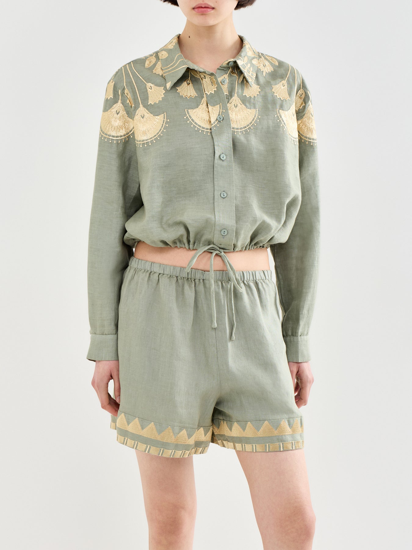 Papyrus Cropped Linen Shirt Khaki