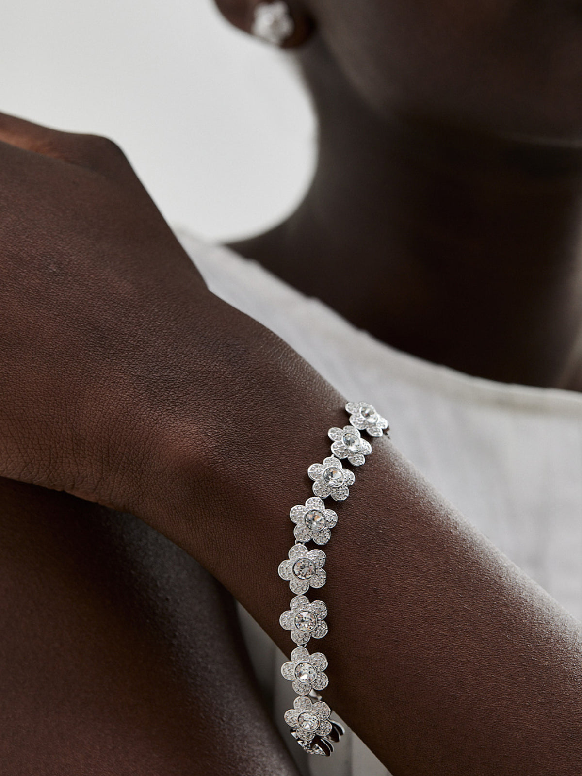 Crystal Motif Bracelet Silver