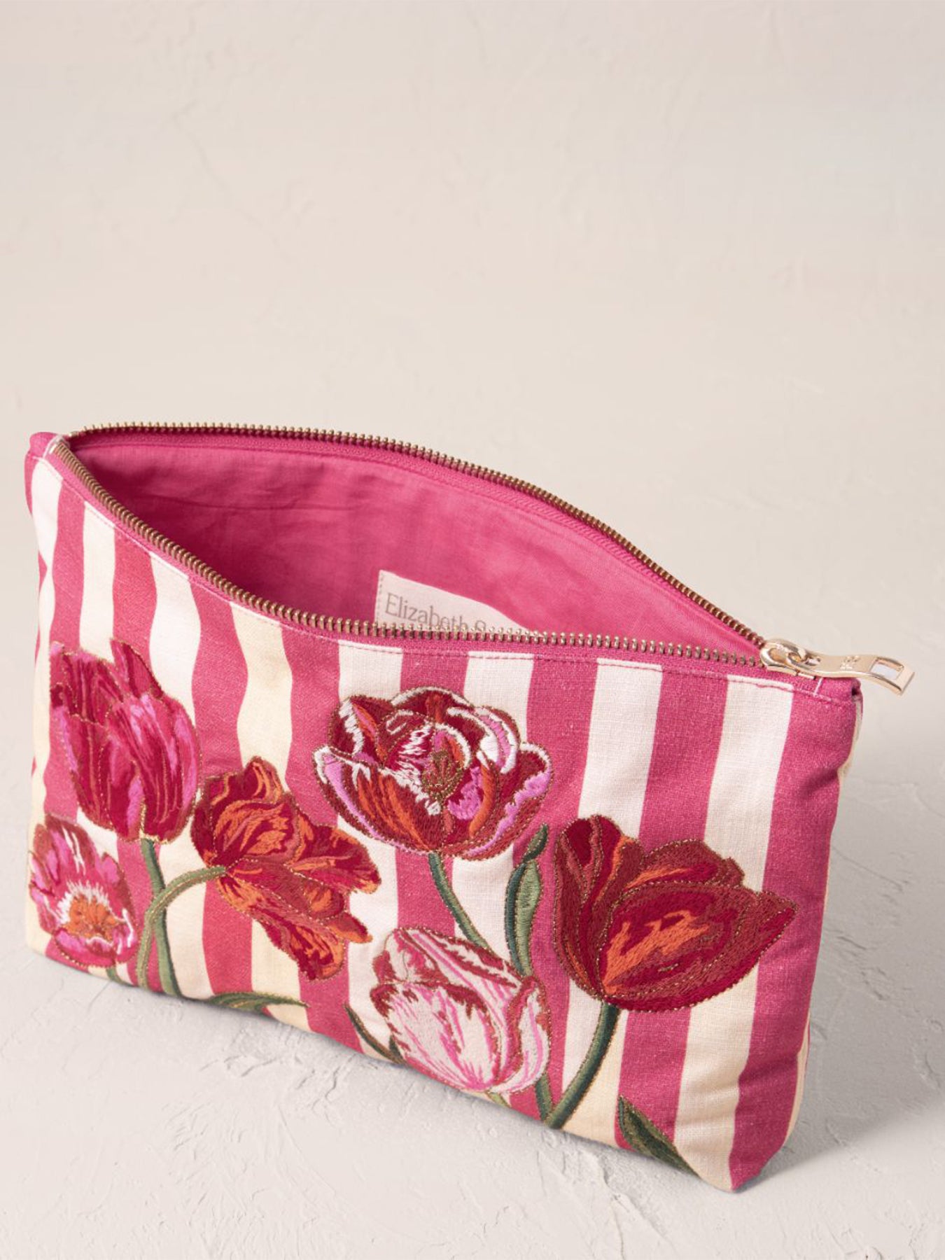 Tulip Stripe Cotton Everyday Pouch Pink