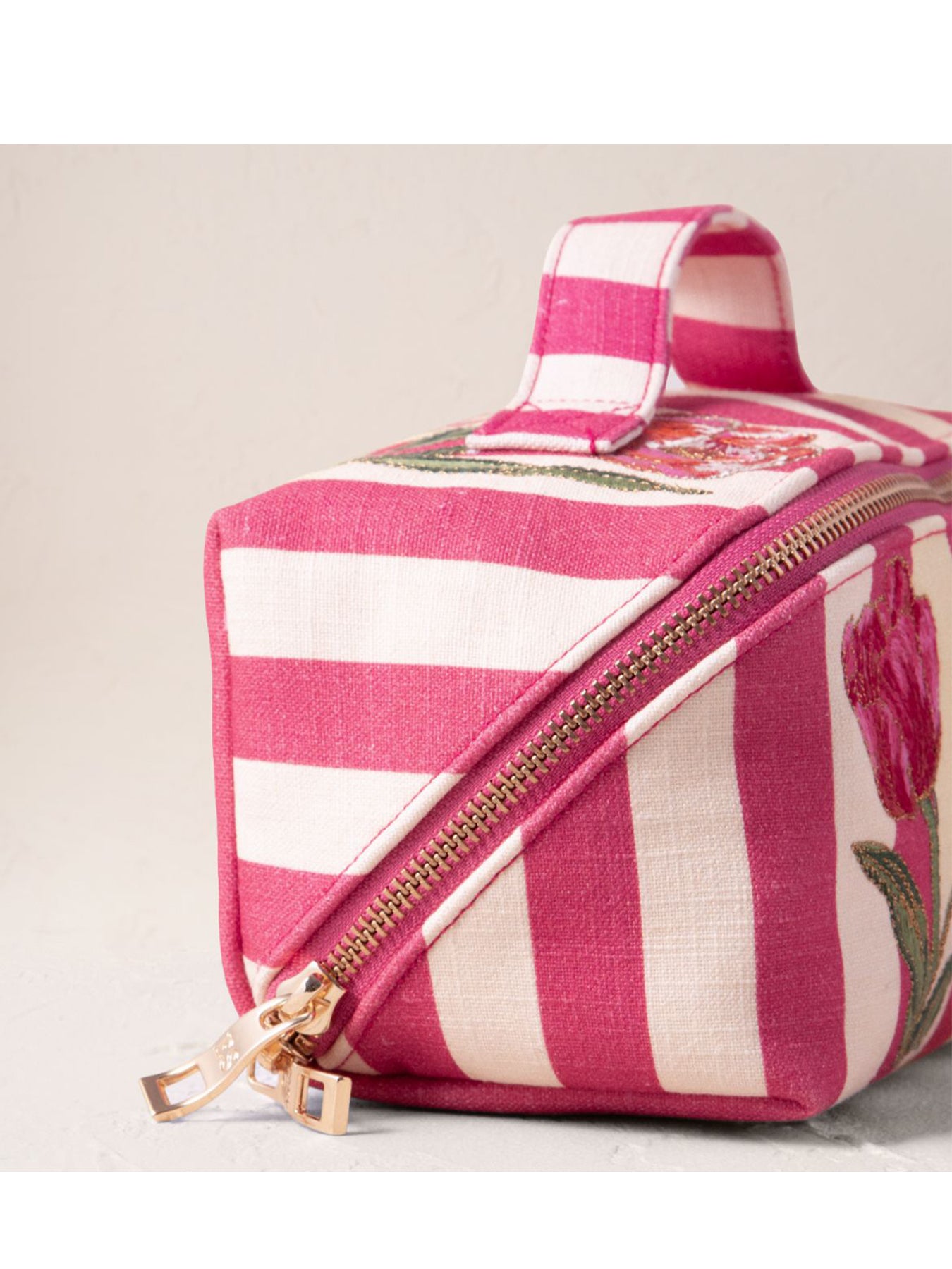 Tulip Stripe Cotton Open Flat Makeup Bag Pink