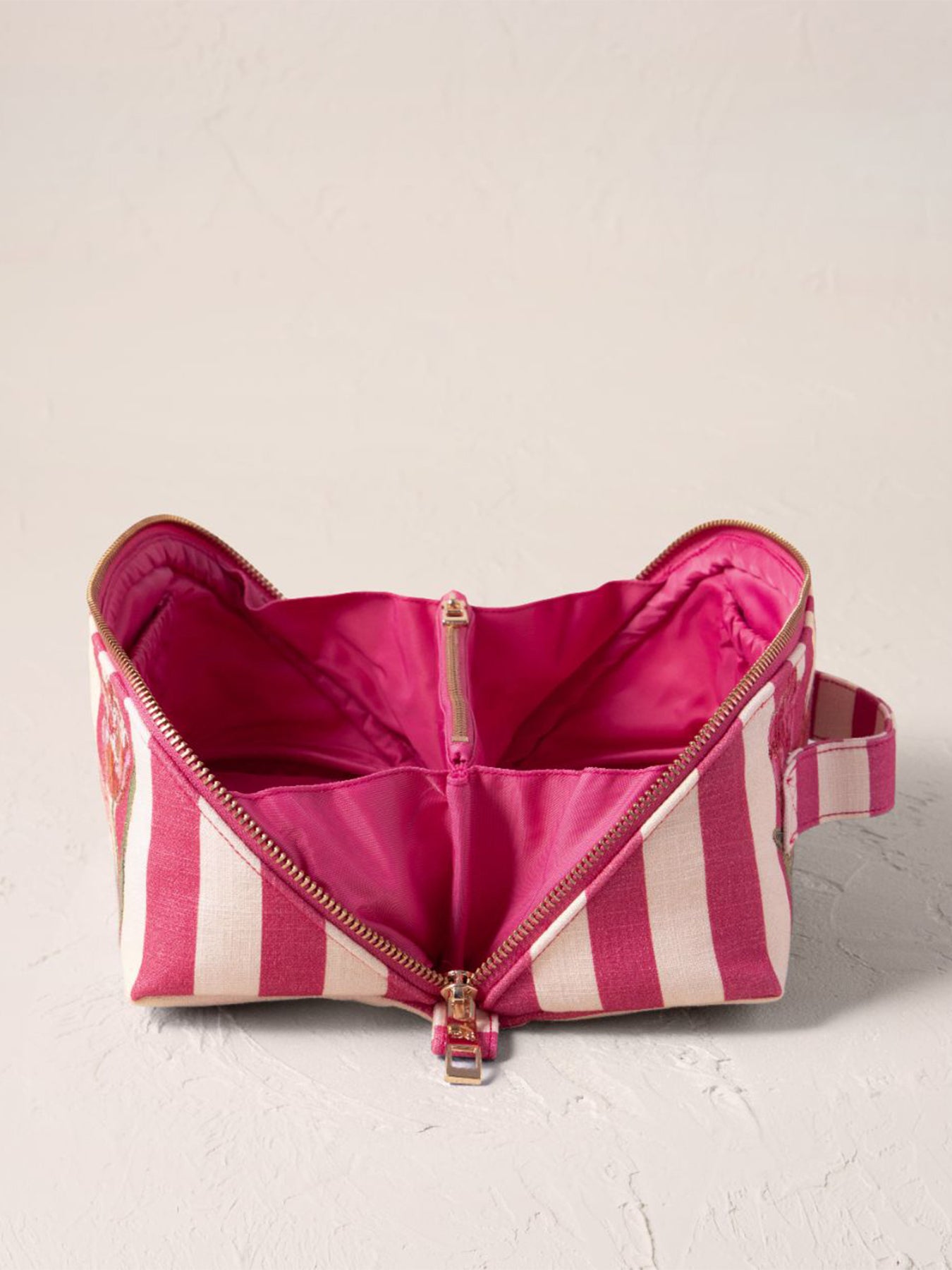 Tulip Stripe Cotton Open Flat Makeup Bag Pink