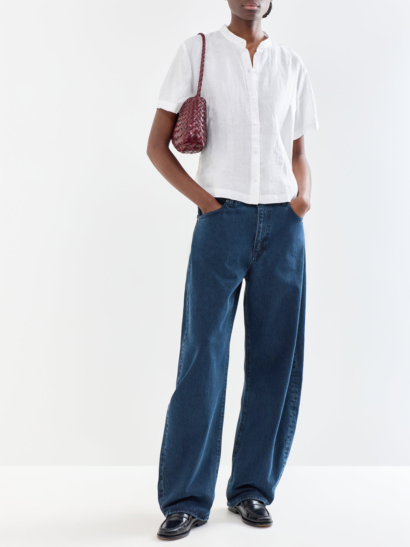 Mandarin Collar Linen Shirt White