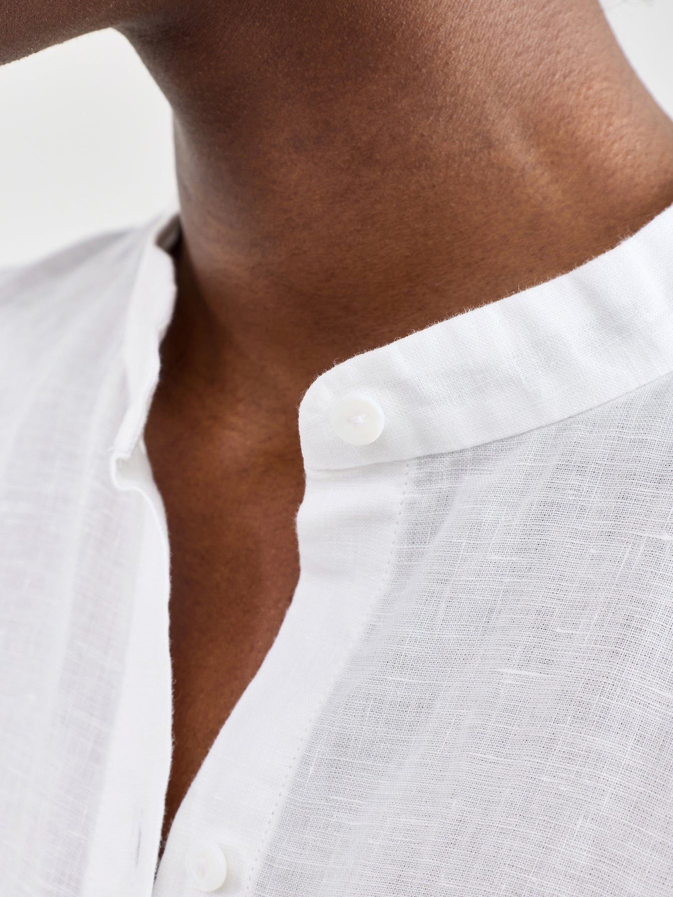 Mandarin Collar Linen Shirt White