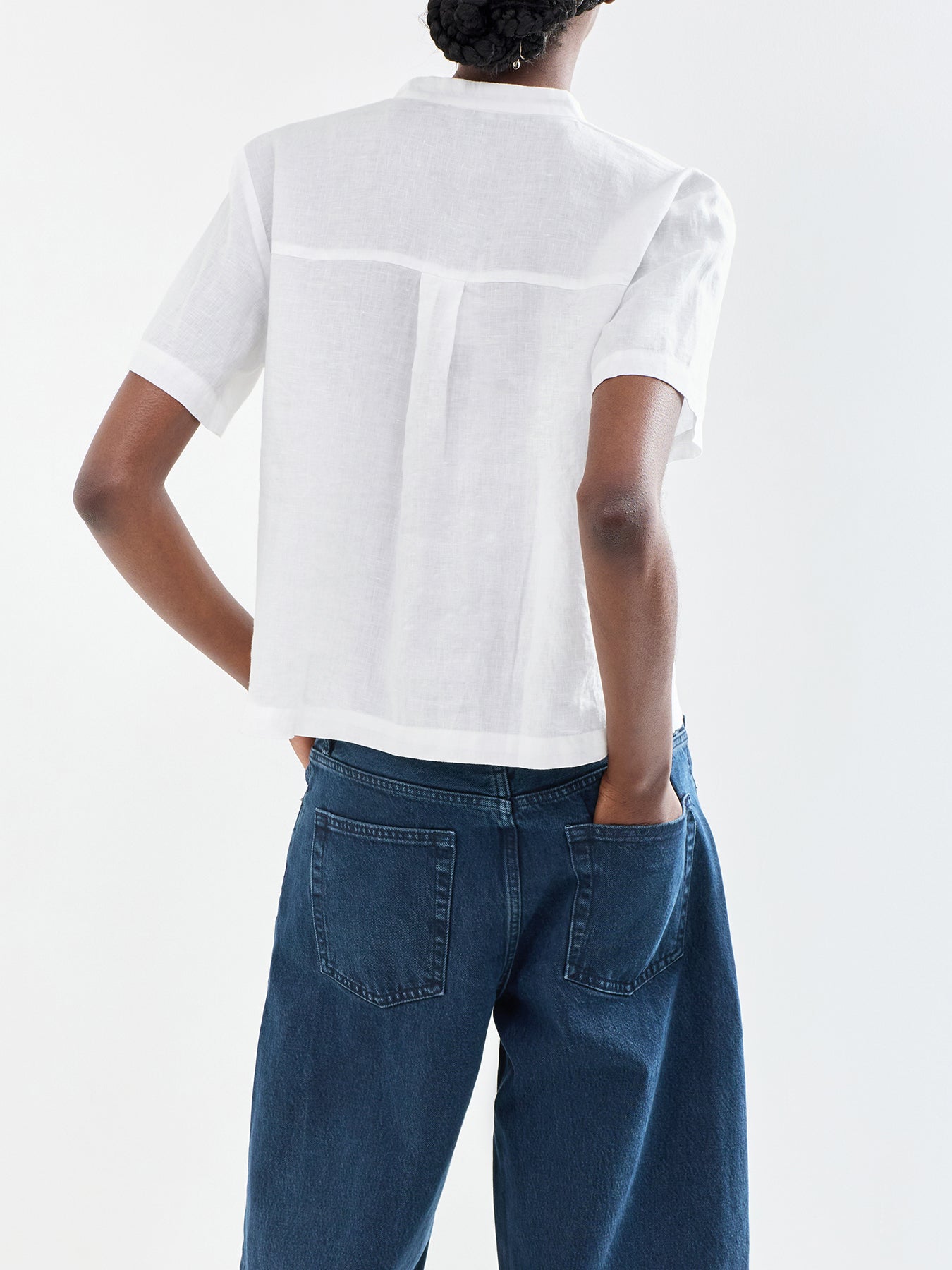Mandarin Collar Linen Shirt White