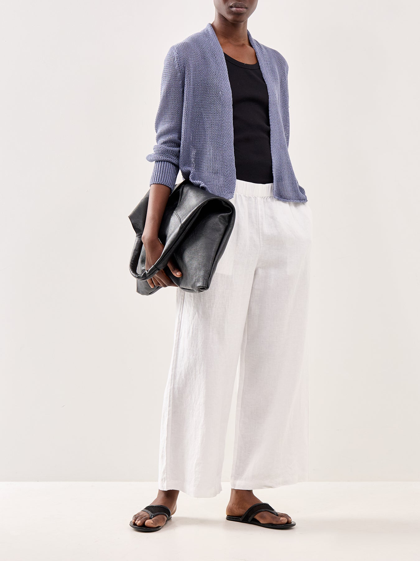 Ankle Wide Leg Trousers White