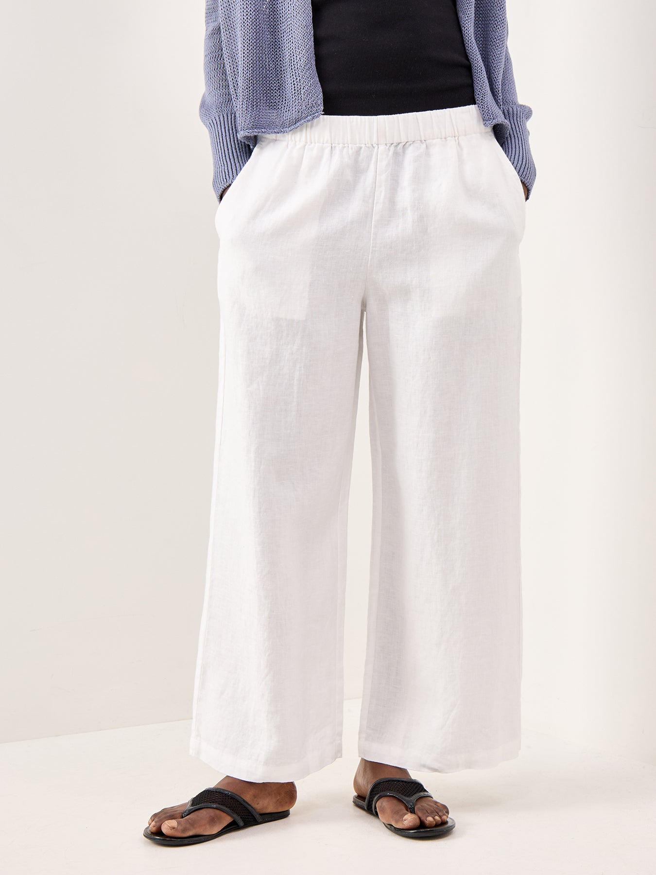 Ankle Wide Leg Trousers White