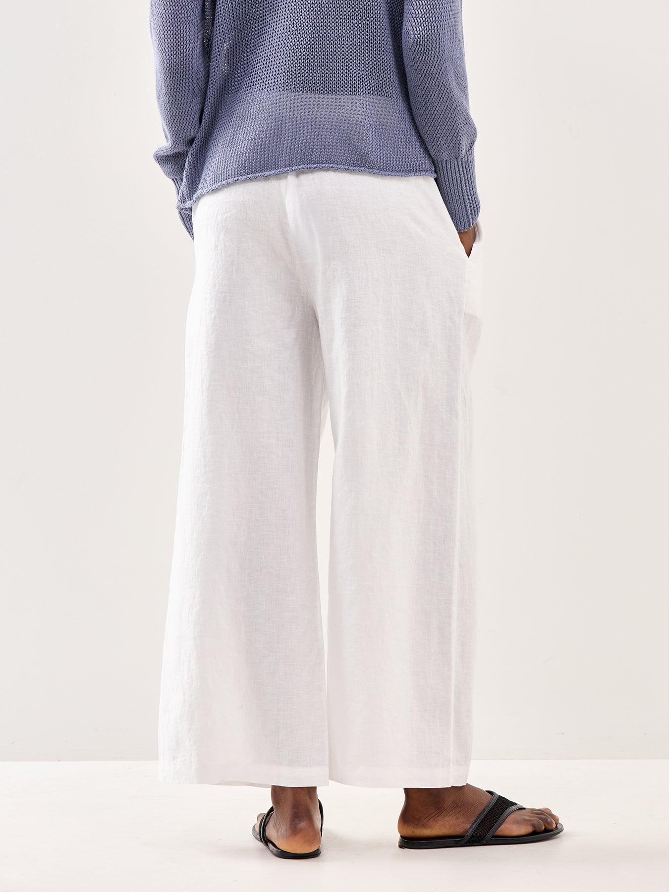 Ankle Wide Leg Trousers White