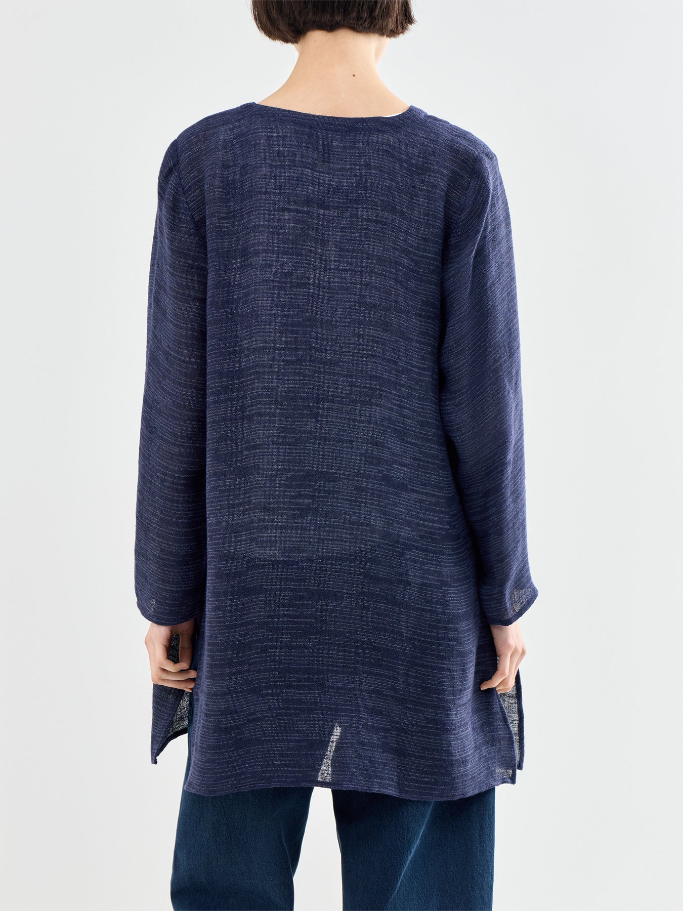V-Neck Long Linen Shirt Navy