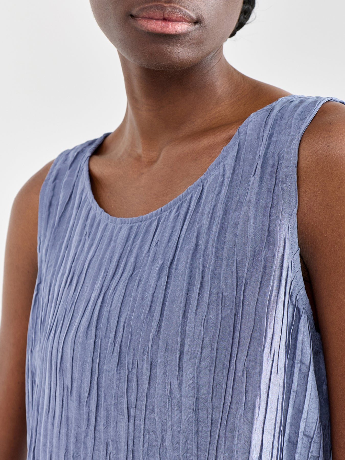 Ballet Neck Silk Shell Top Blue