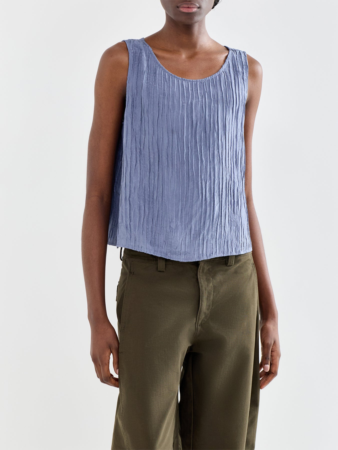 Ballet Neck Silk Shell Top Blue