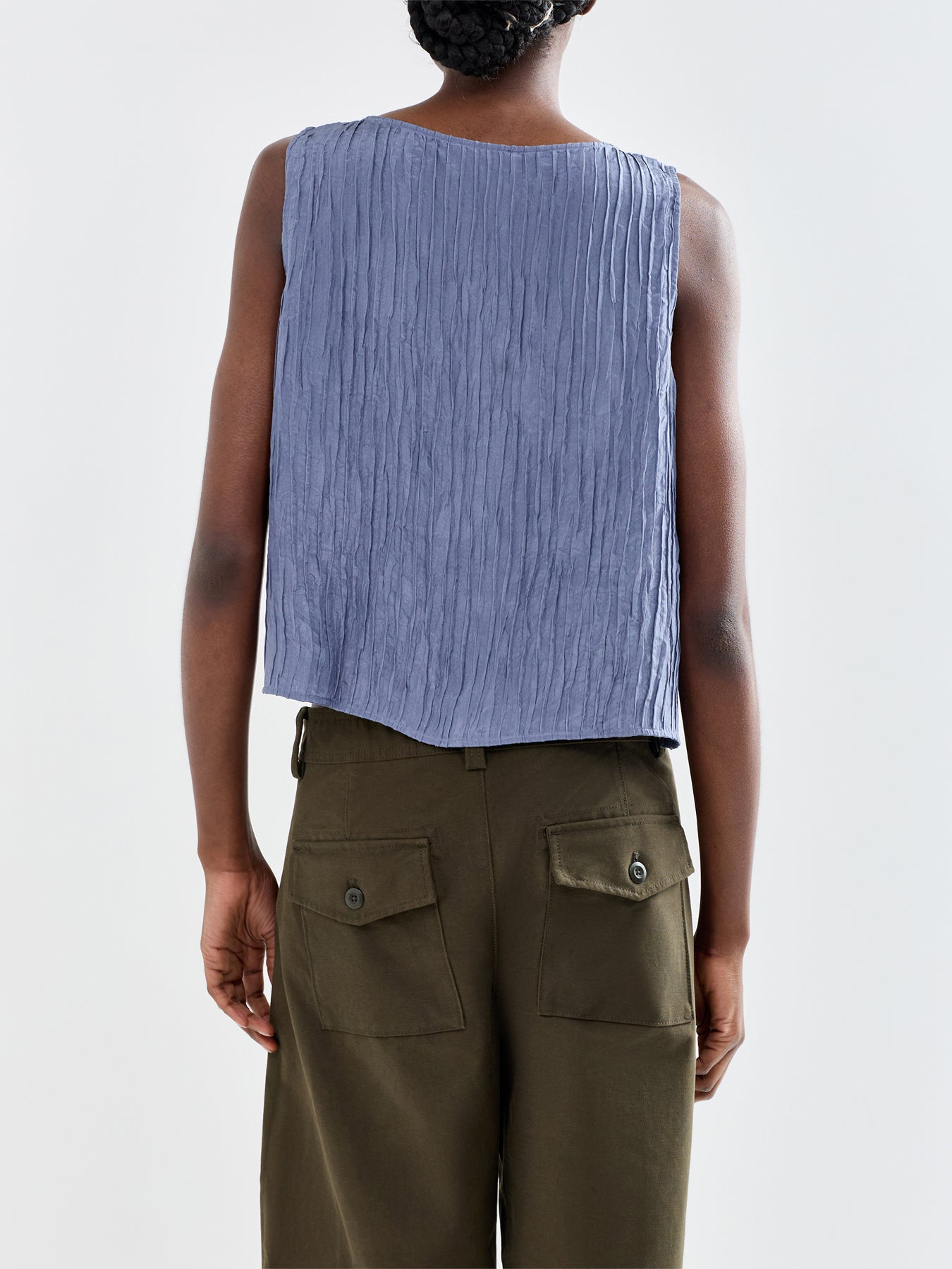 Ballet Neck Silk Shell Top Blue