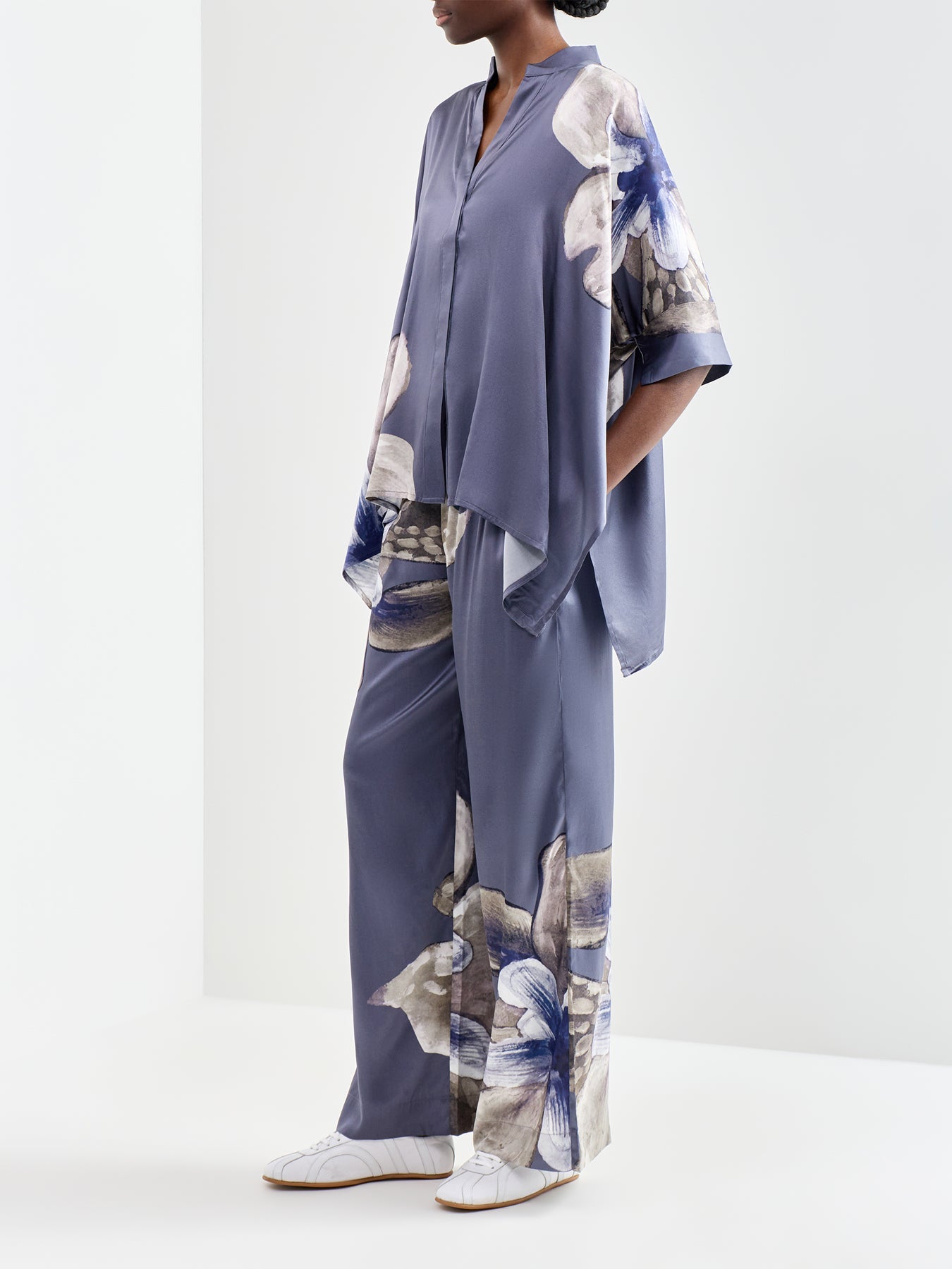 Margo Silk Wide Leg Trousers Grey