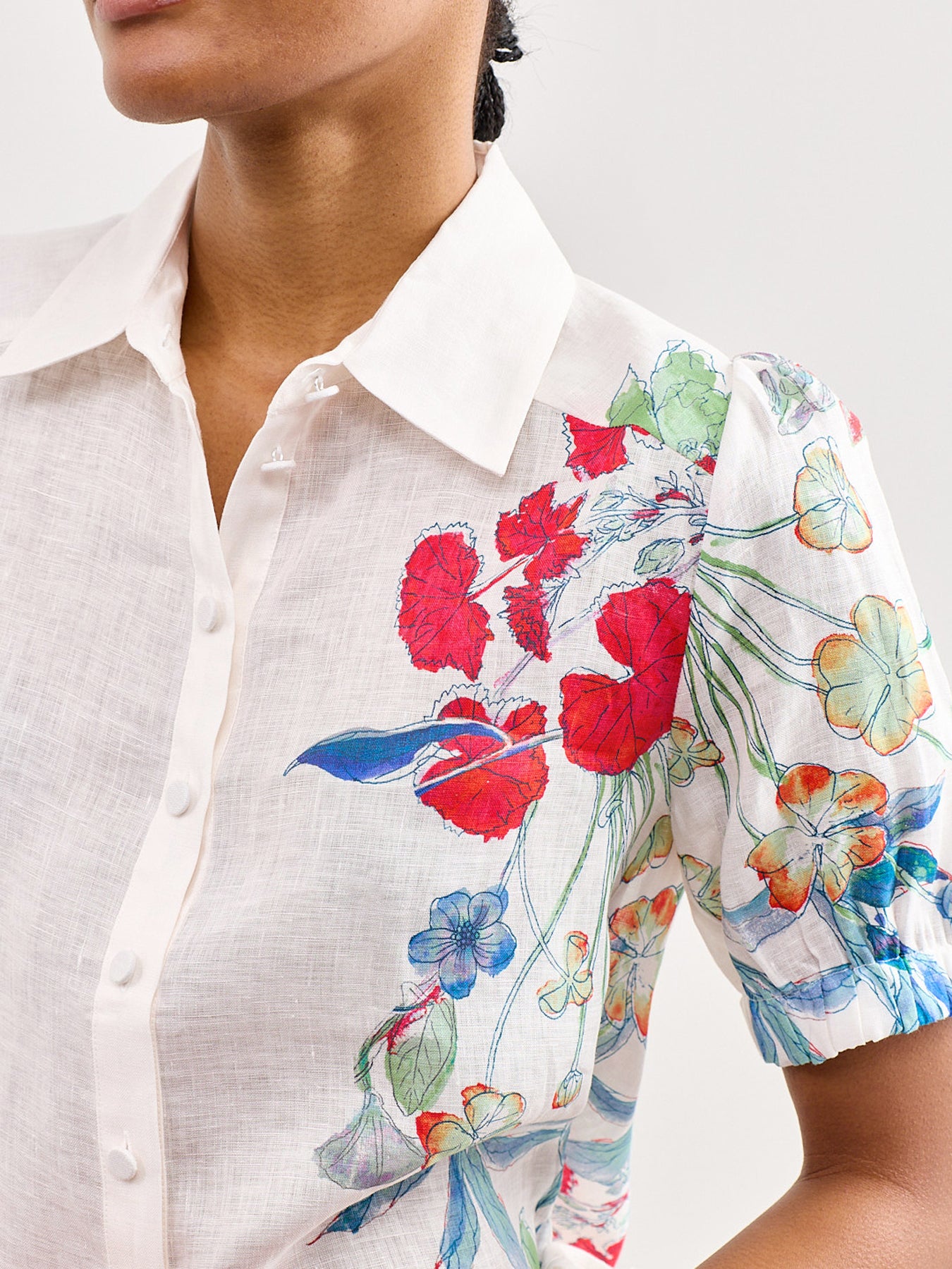 Violeta Linen Short Sleeve Blouse White