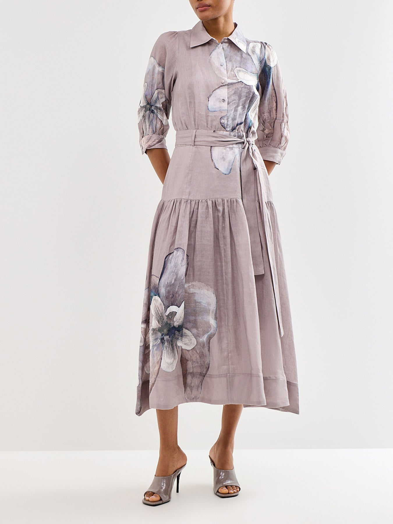 Palma Linen Shirt Dress Grey