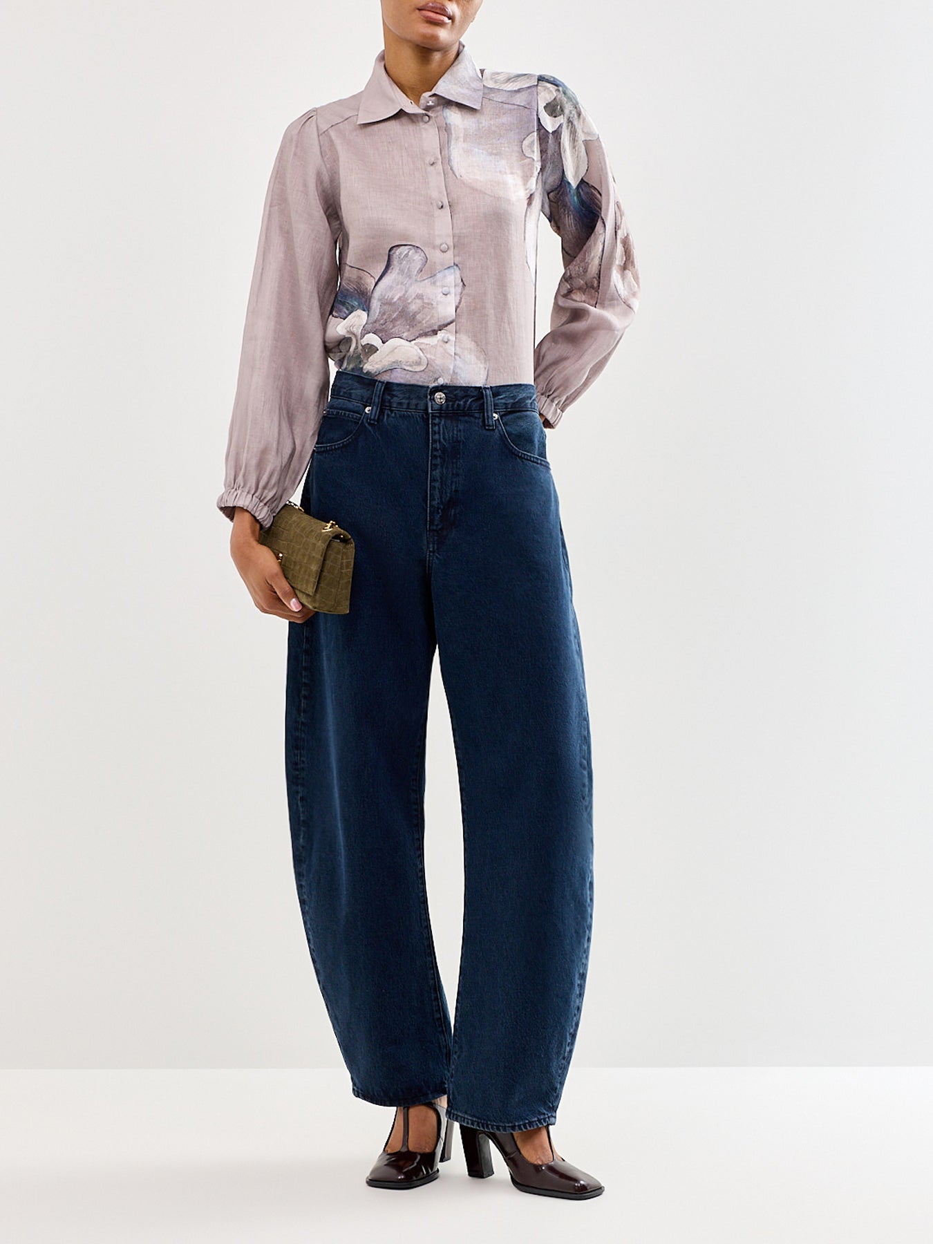 Sioma Linen Balloon Sleeve Blouse Grey