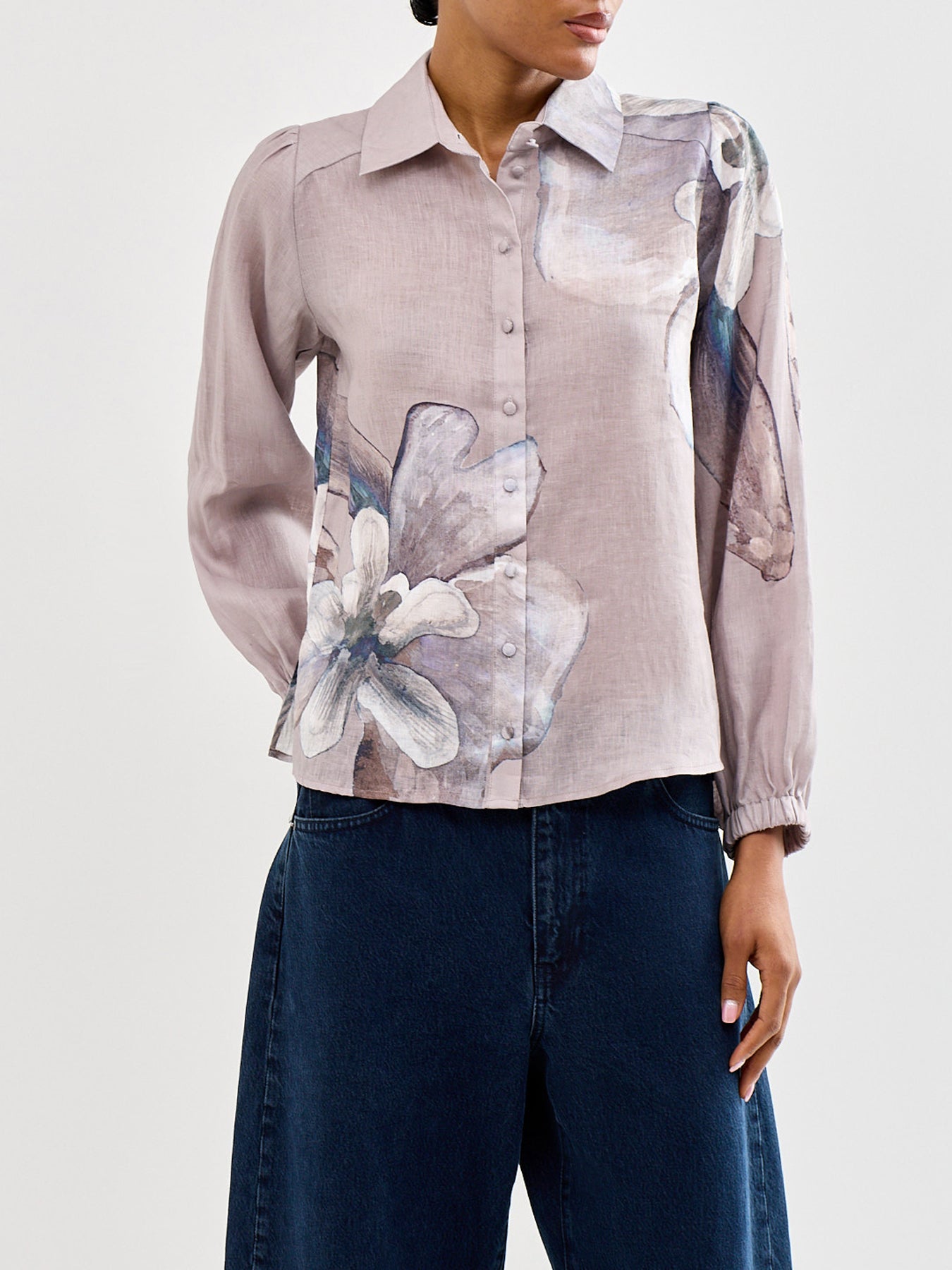 Sioma Linen Balloon Sleeve Blouse Grey