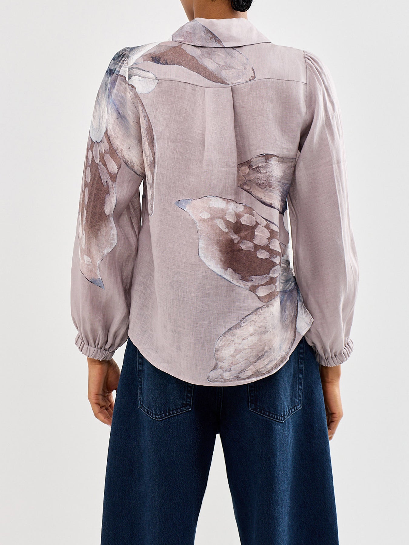 Sioma Linen Balloon Sleeve Blouse Grey