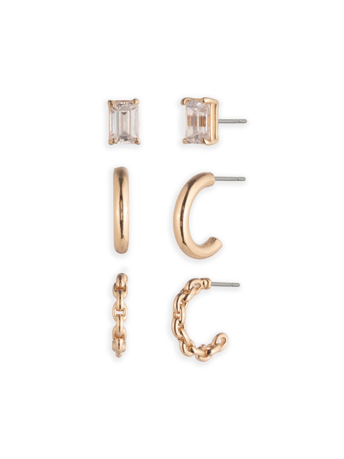Cubic Zirconia Trio Earrings Set Gold