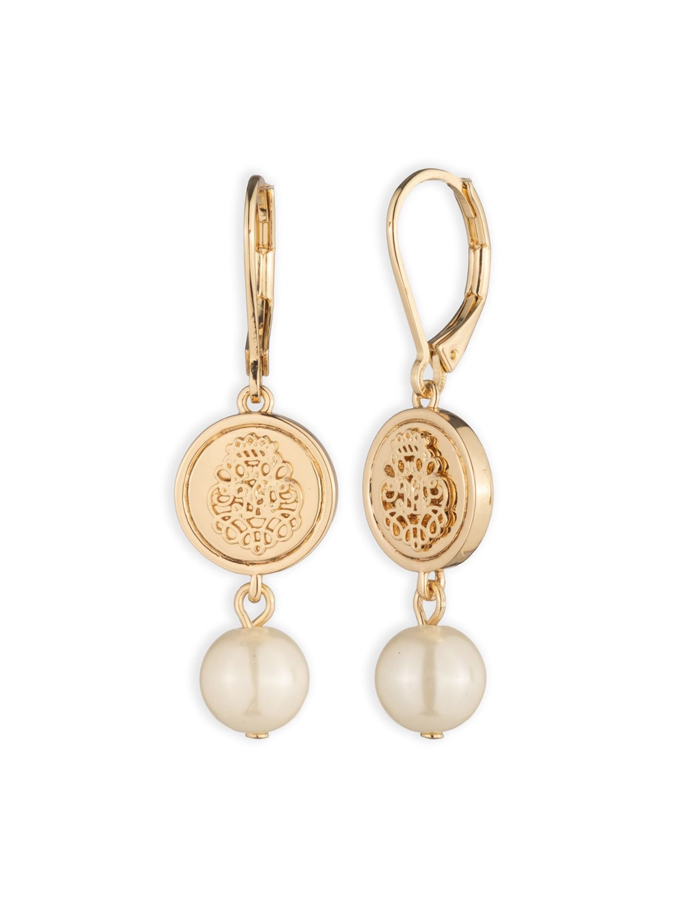 Pearl Double Drop Earrings Gold
