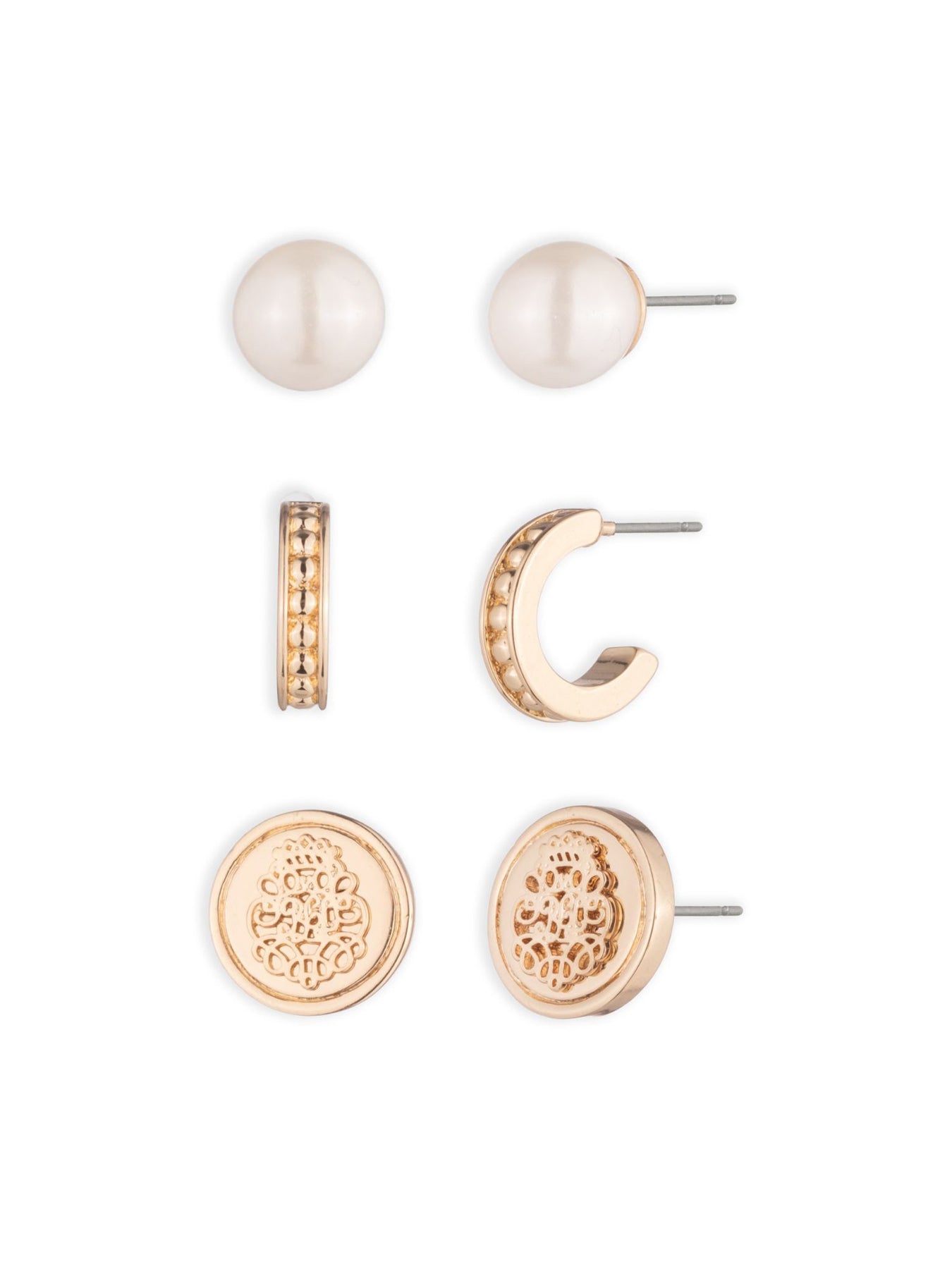 Pearl Trio Earring Set Gold