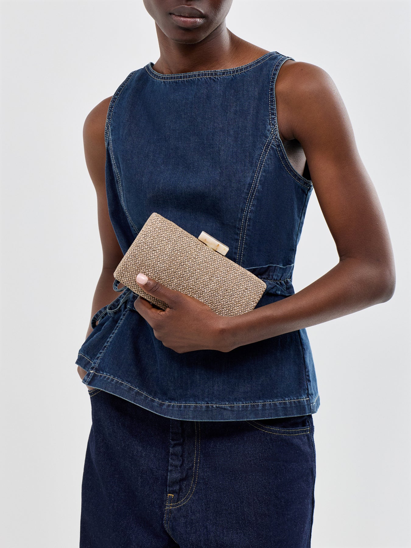 Raffia Clutch Bag with Chain