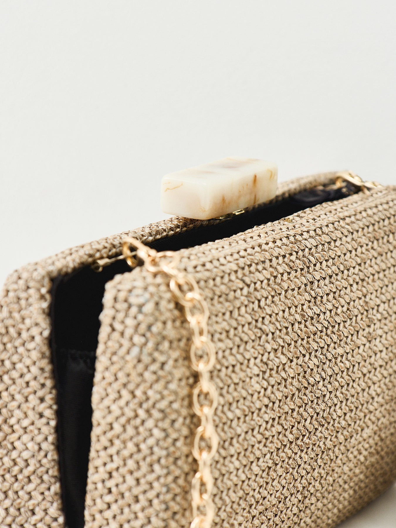 Raffia Clutch Bag with Chain