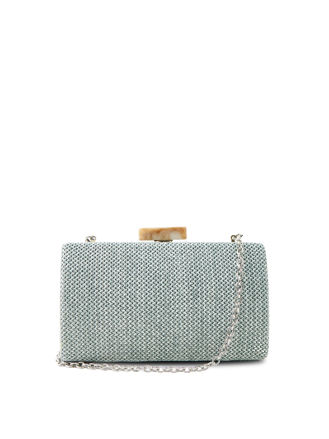 Raffia Clutch Bag with Chain Blue