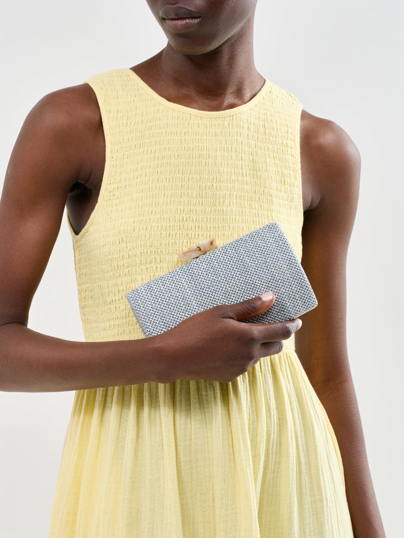 Raffia Clutch Bag with Chain Blue