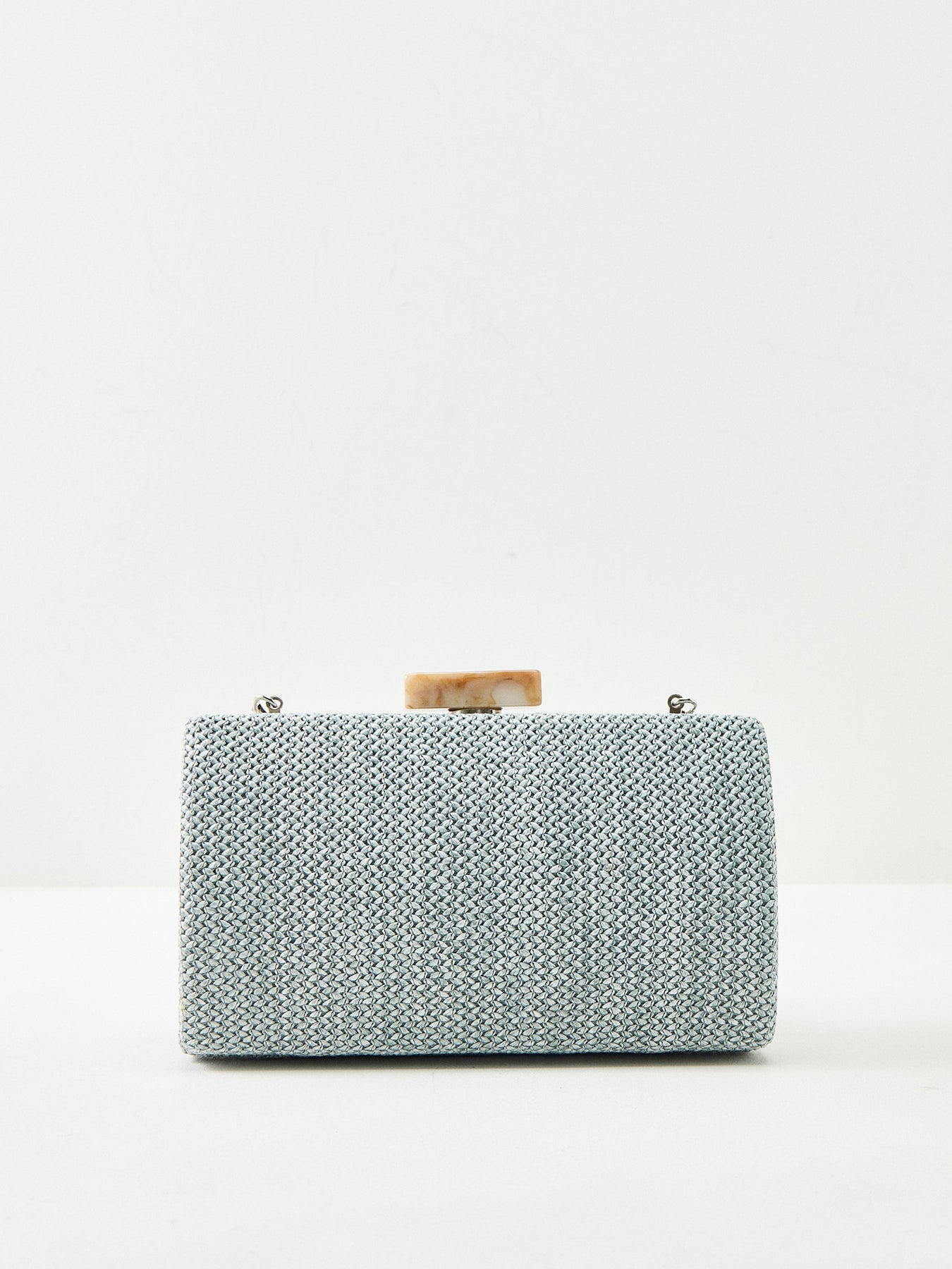 Raffia Clutch Bag with Chain Blue