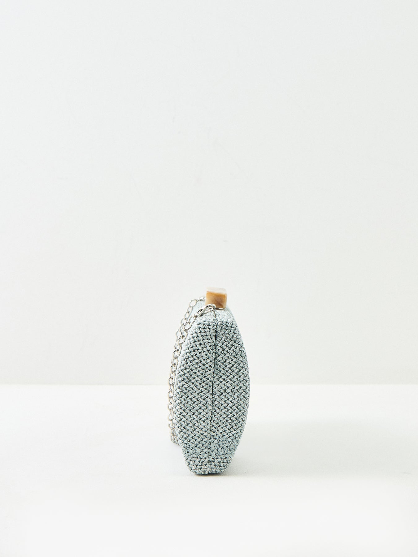 Raffia Clutch Bag with Chain Blue