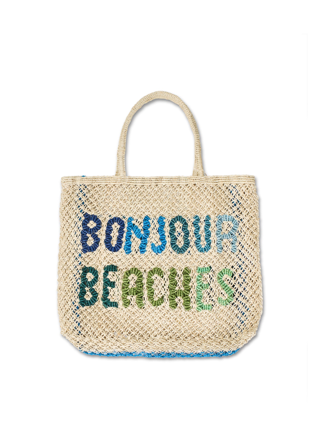 Large Bonjour Beaches Raffia Tote Bag